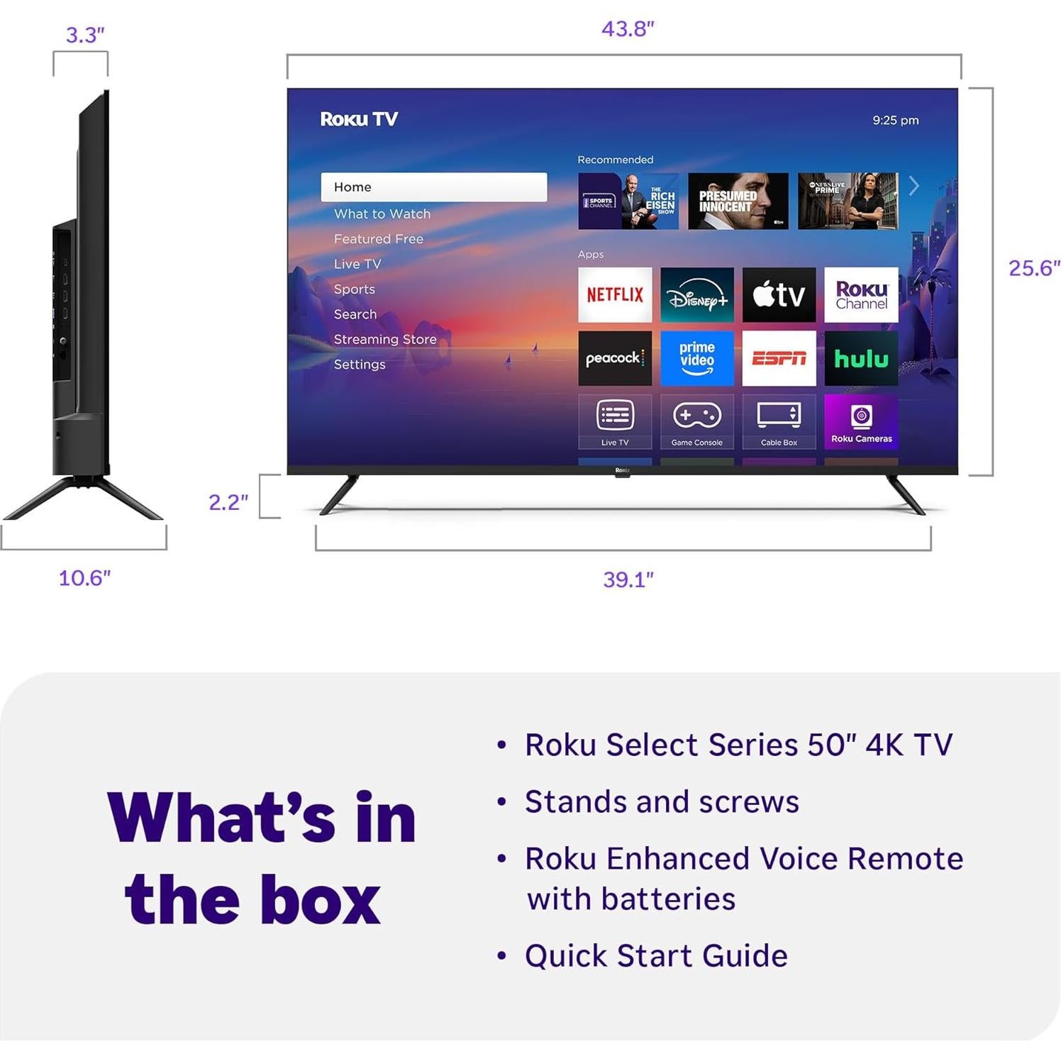 Roku Smart TV 2025 - 50" 4K HDR LED con Control Remoto de Voz