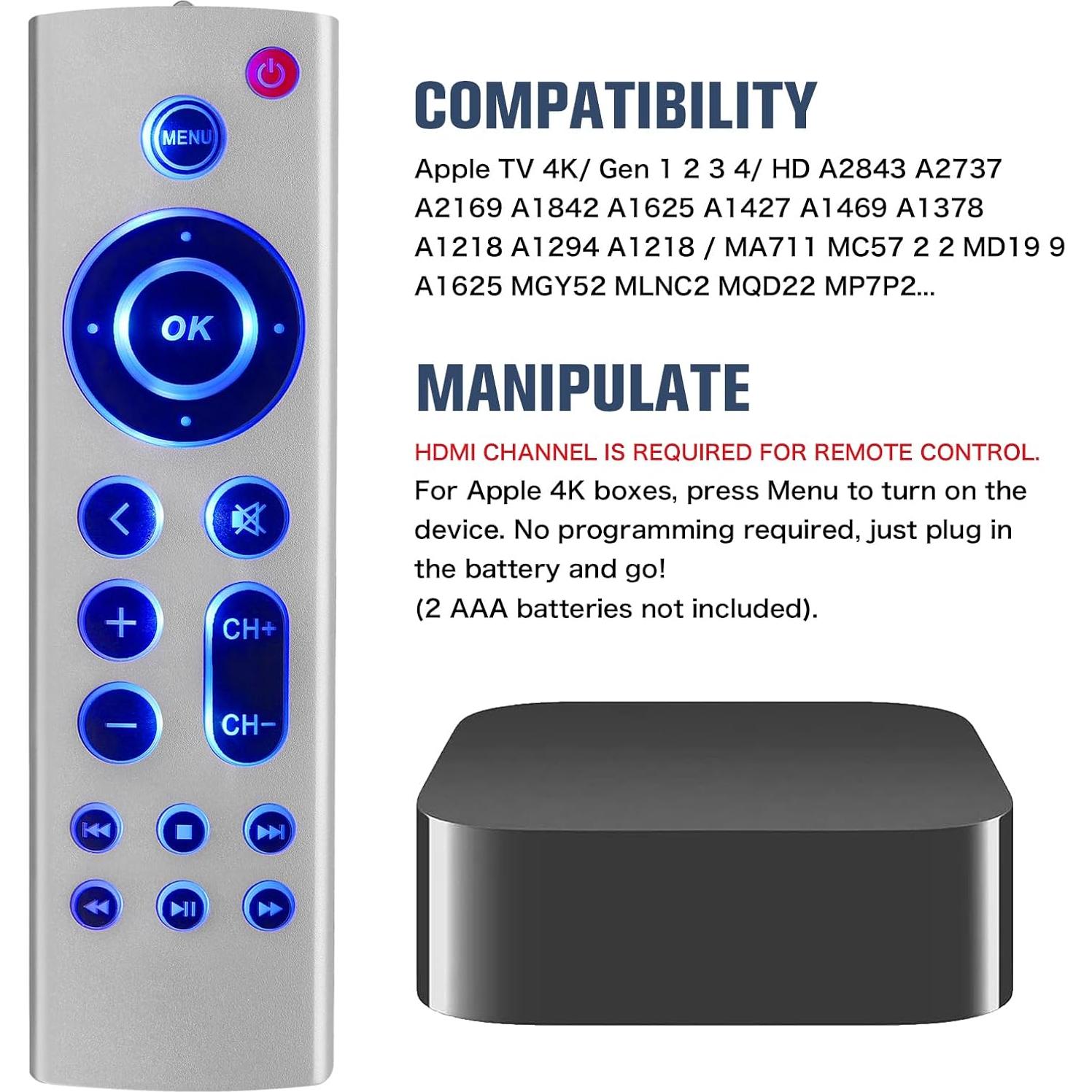Control Remoto Universal Reemplazo Apple TV 4K - Paquete de 2