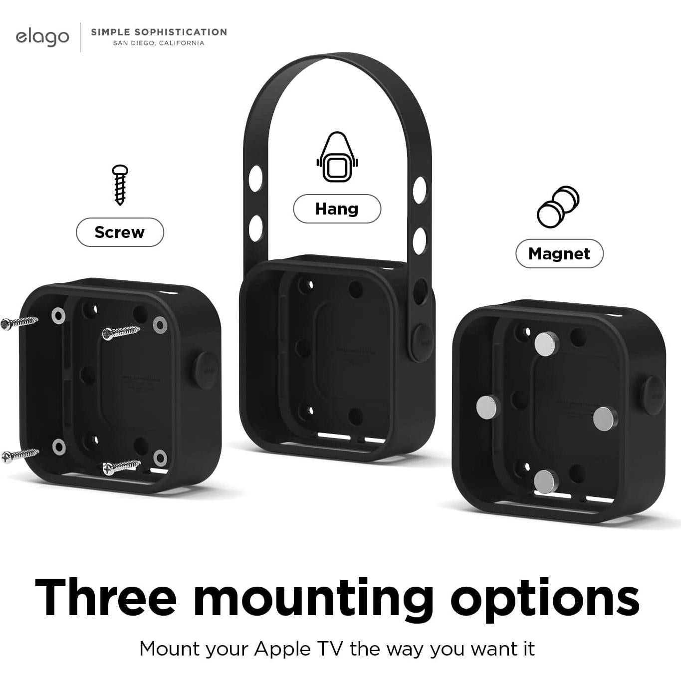 Soporte para Apple TV 4K 3ra Generación elago - Montaje Imán, Tornillo, Correa