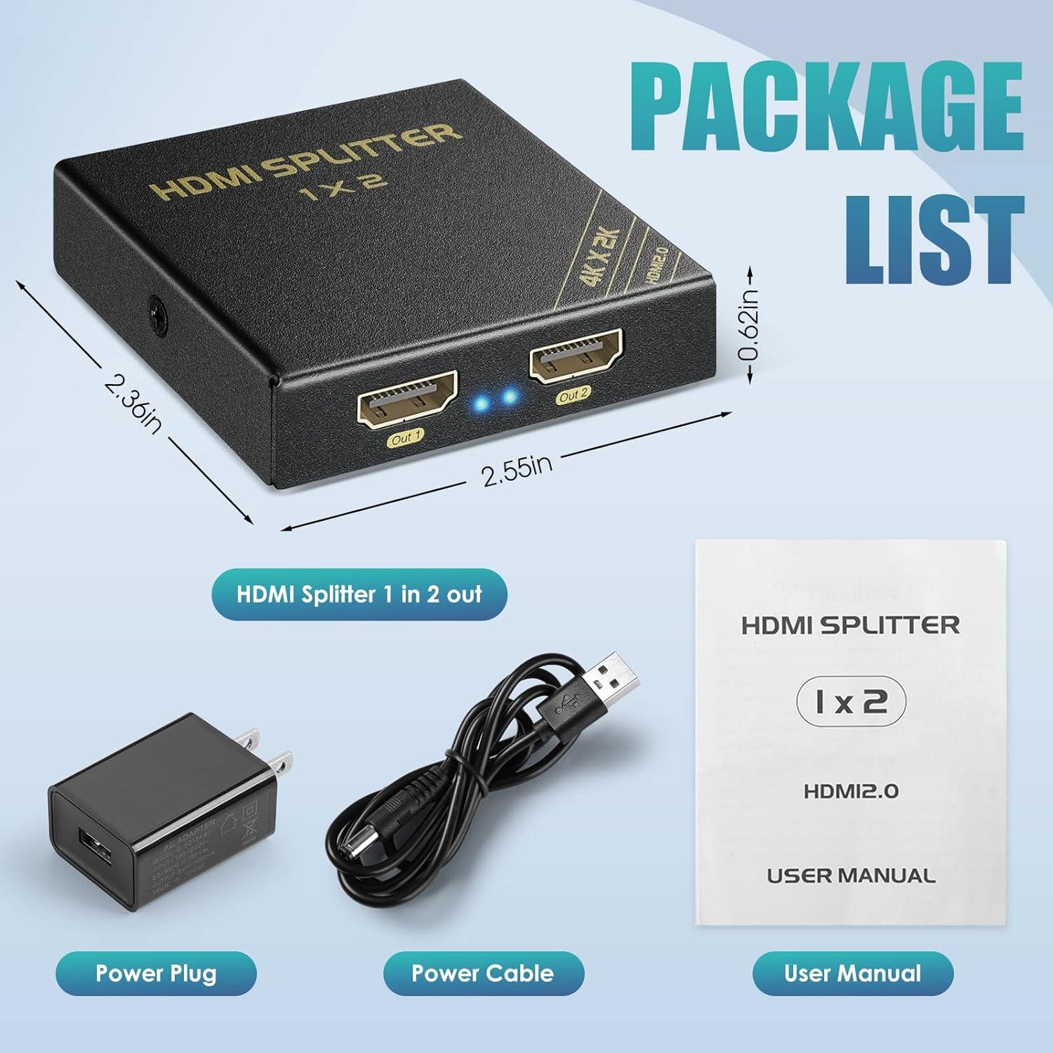Divisor HDMI 1x2 HBAVLINK 4K 60Hz - Compatible PS5, Apple TV