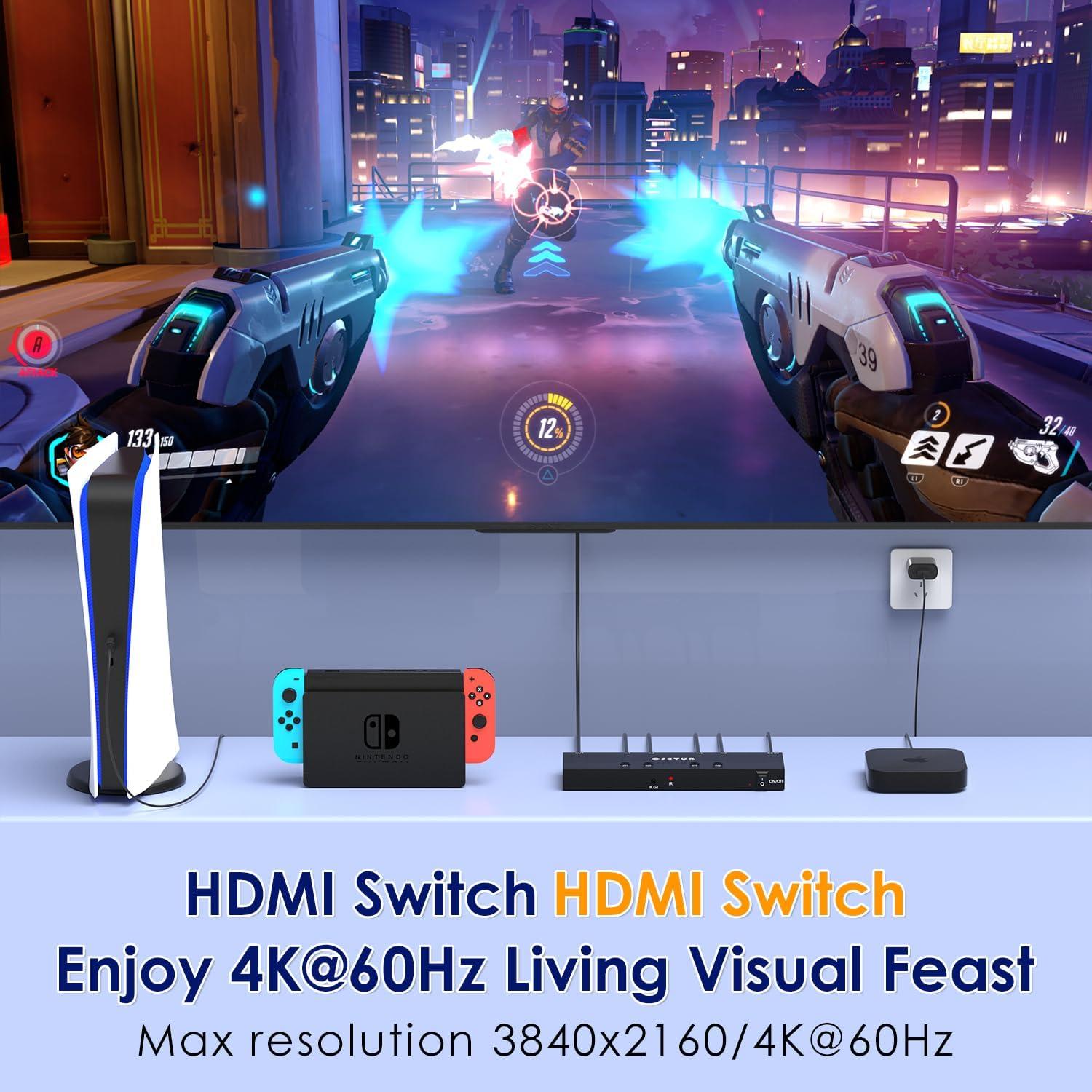 Interruptor HDMI 4 en 1 OseTub 4K@60Hz con Control Remoto