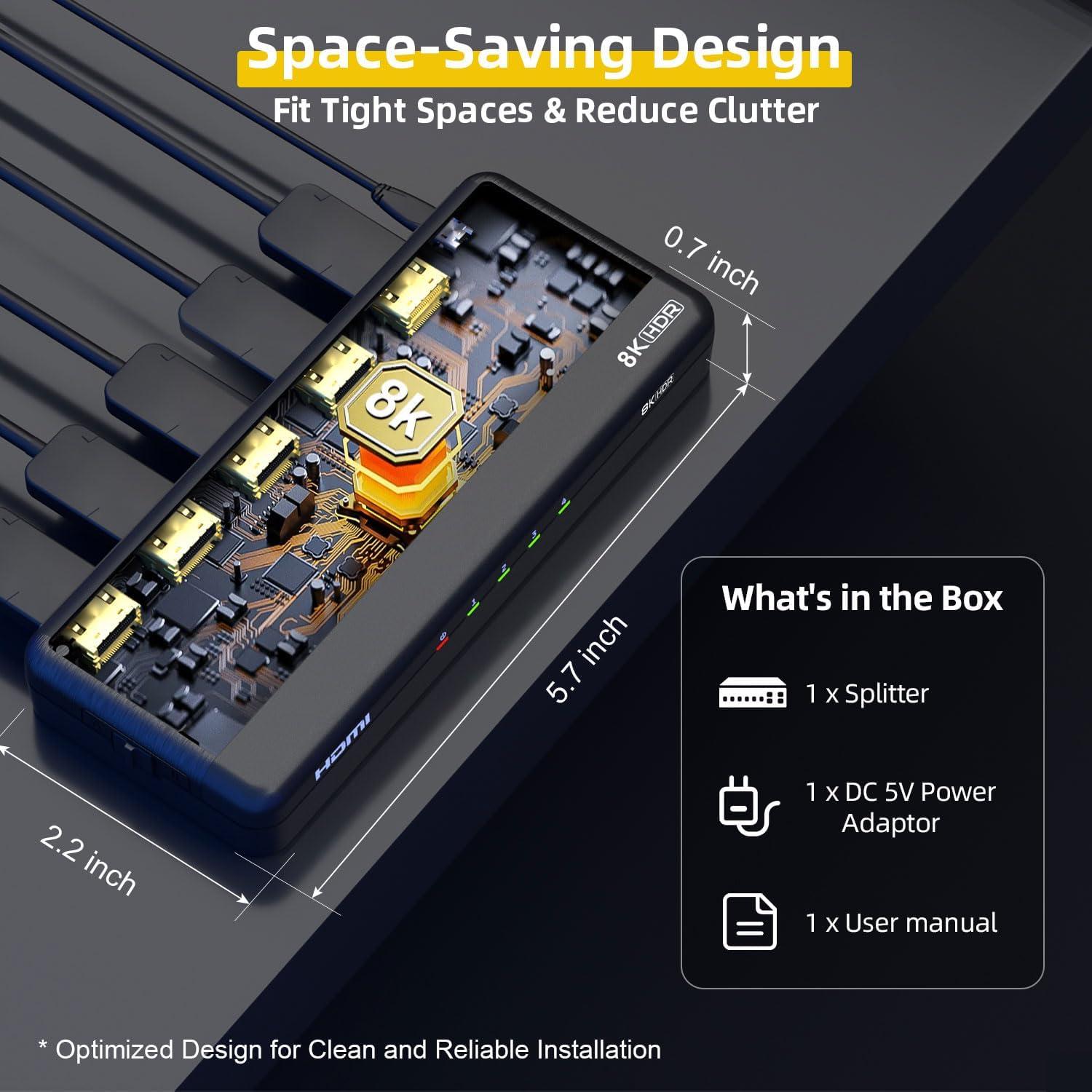 Divisor HDMI 8K 1x4 SHERRIVA UHD-1480, 48Gbps, HDCP 2.3