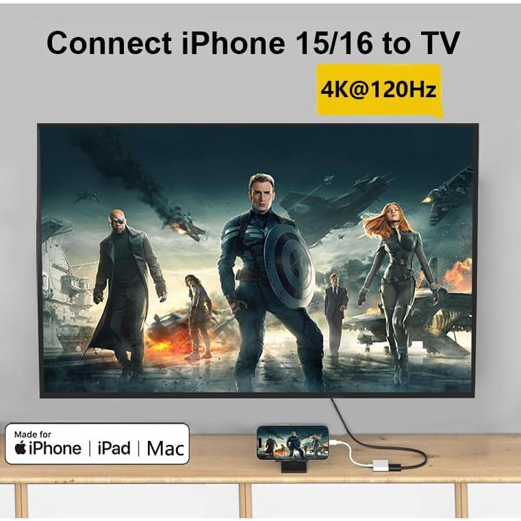 Adaptador USB-C a HDMI 4K@120Hz Apple para iPhone 15/16