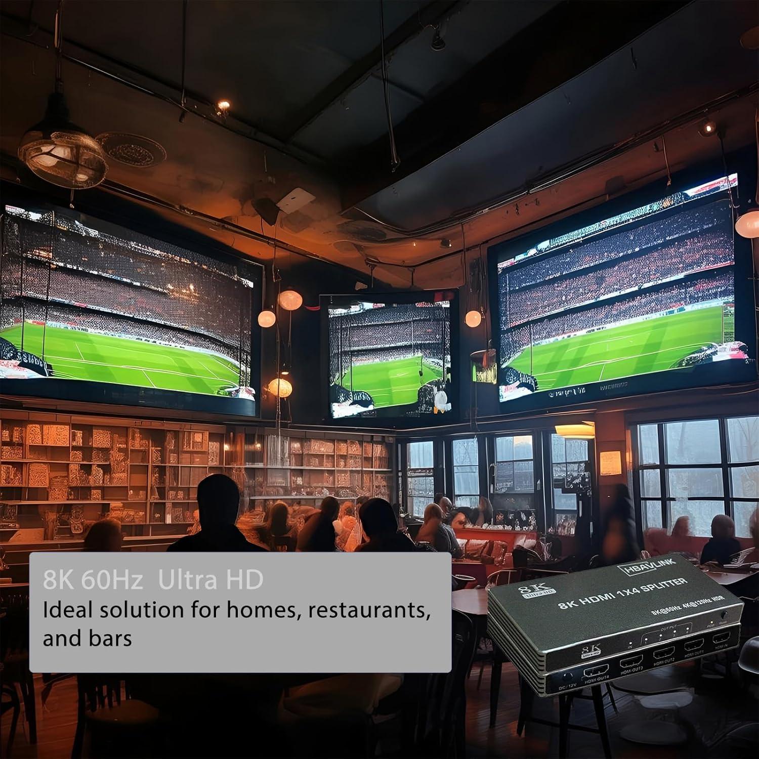 Divisor HDMI 2.1 1x4 HBAVLINK 8K 60Hz 4K 120Hz HDCP 2.3