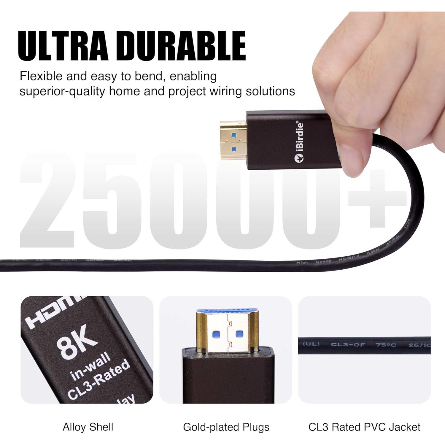 Cable HDMI de fibra óptica iBirdie 8K 62m CL3 para instalación