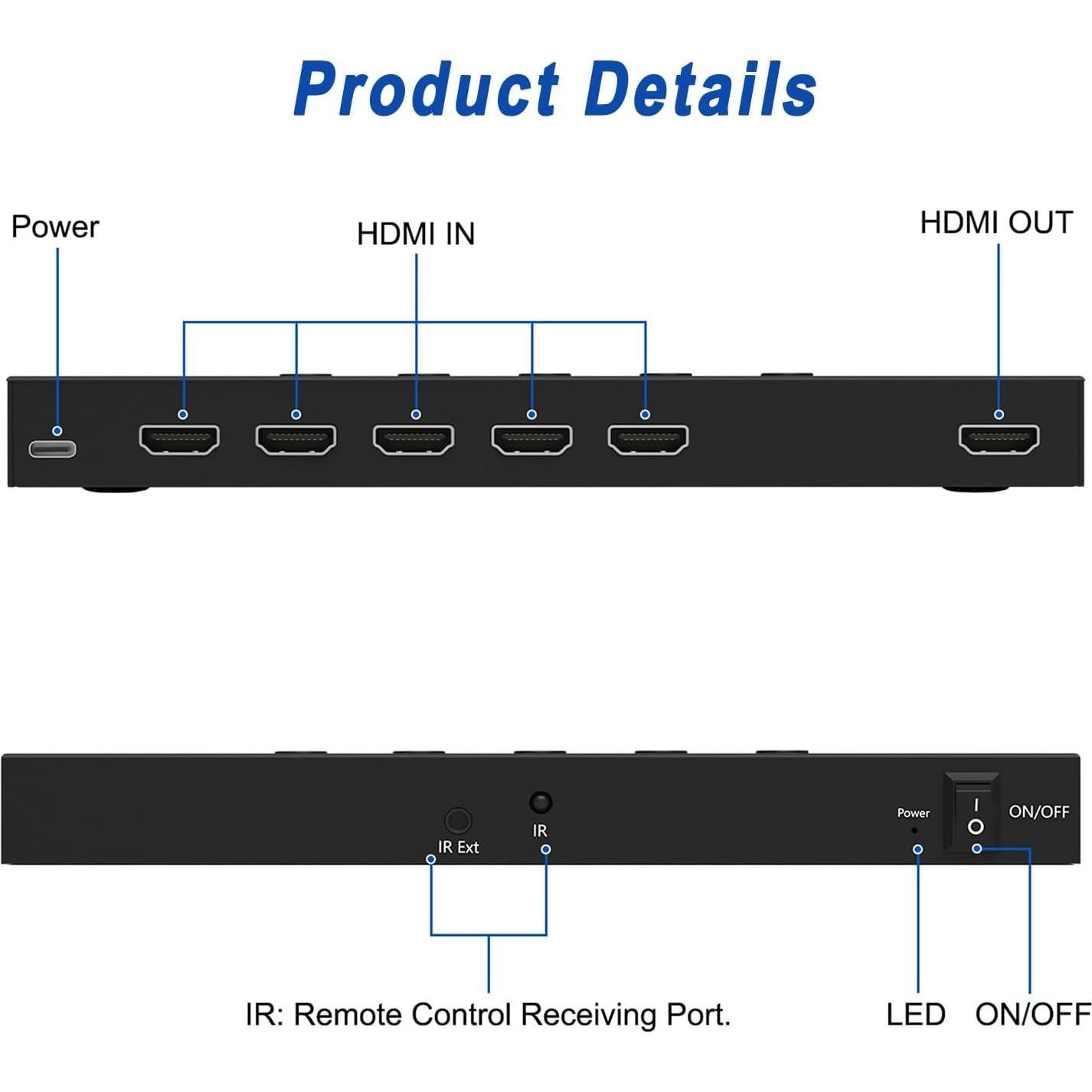 Convertidor HDMI 5 en 1 Arector 4K@60Hz con Control Remoto