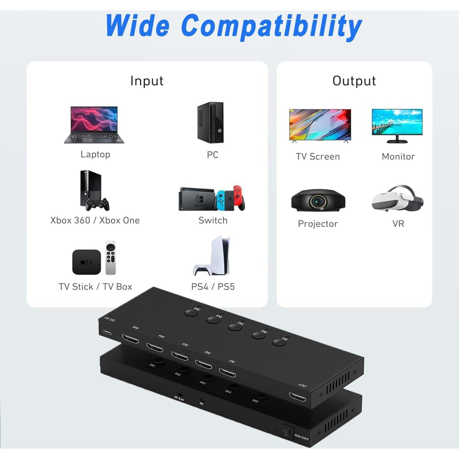 Convertidor HDMI 5 en 1 Arector 4K@60Hz con Control Remoto