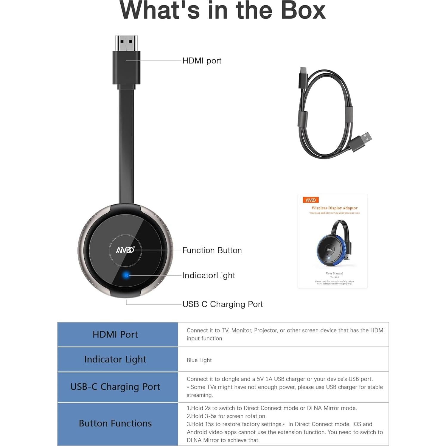 Adaptador de Pantalla Inalámbrico AIMIBO 4K HDMI Plata