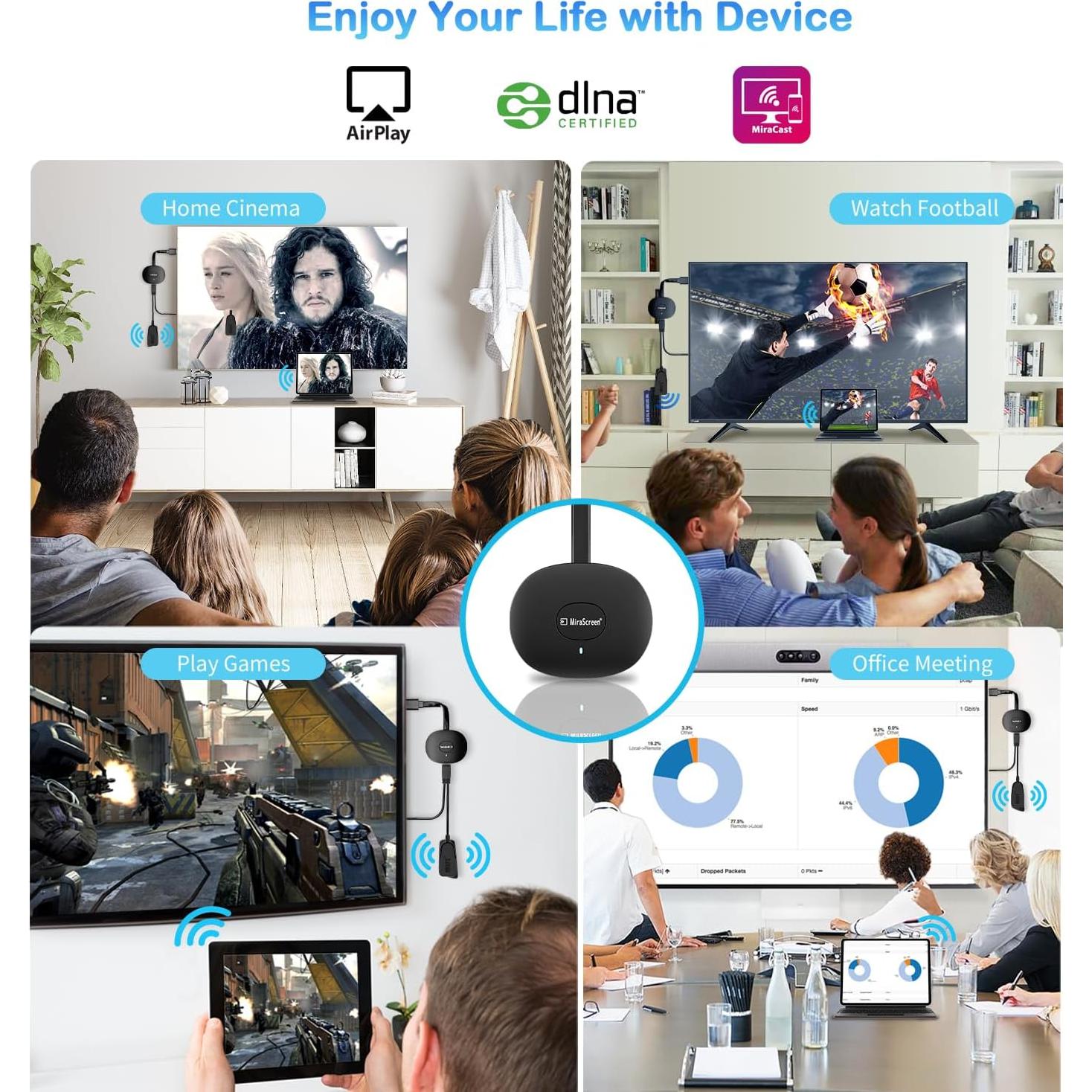 Adaptador Inalámbrico HDMI AT-Mizhi 4K Negro - Espejo Pantalla