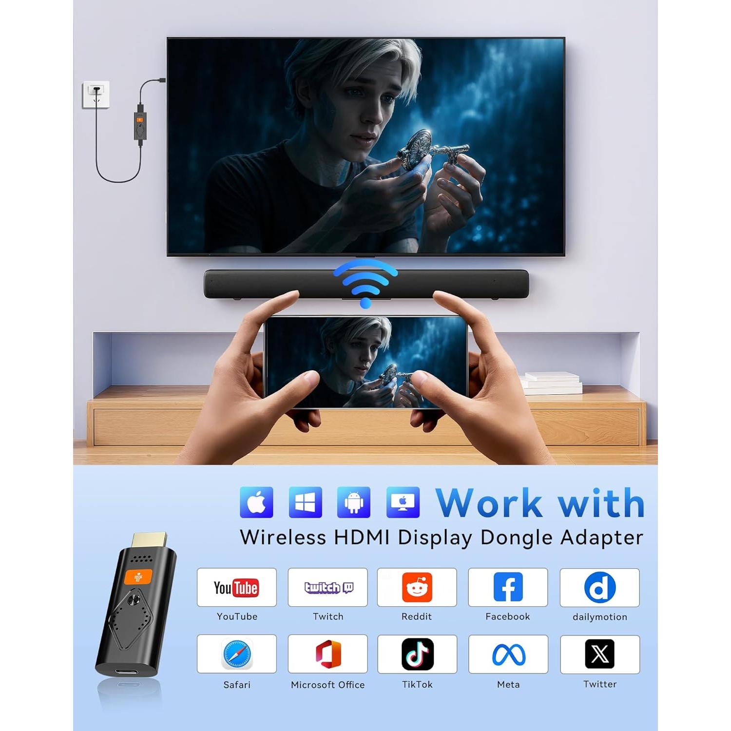 Adaptador Inalámbrico HDMI Tongtion 1080p, Conectar y Usar