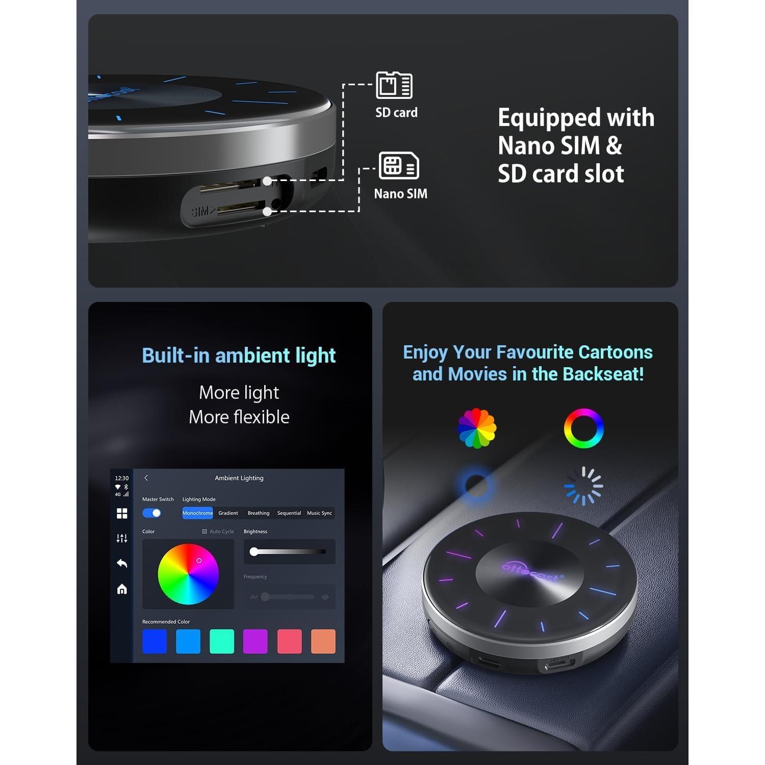 Adaptador Wireless CarPlay OTTOCAST P3 - Android 12, 8GB+128GB