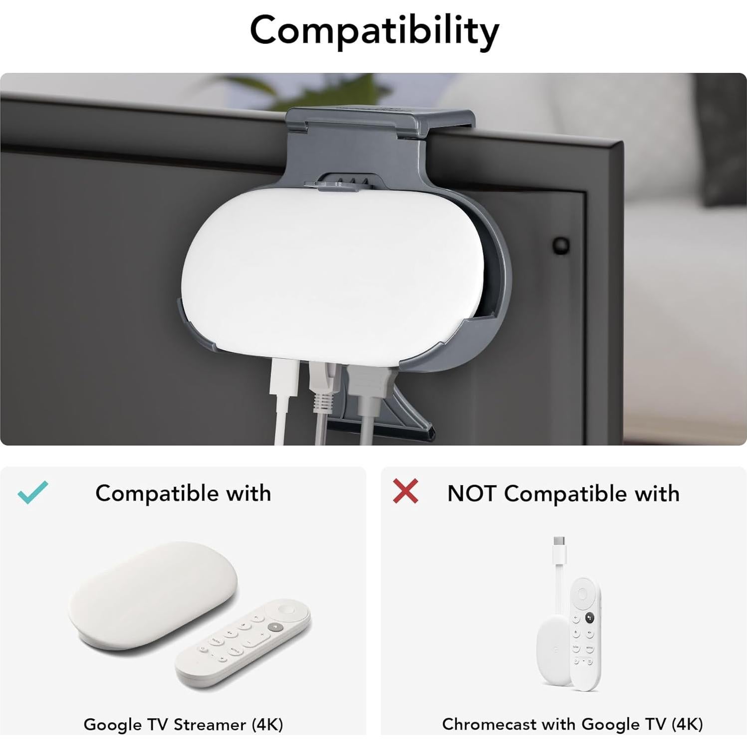 Soporte de TV Wasserstein para Google TV 4K - Clip Carbono