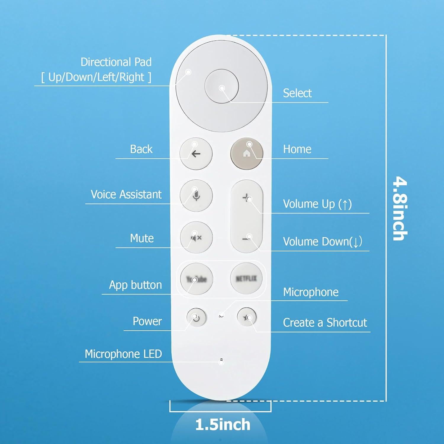 Control Remoto Reemplazo LUIRSAY para Google TV 4K - Blanco