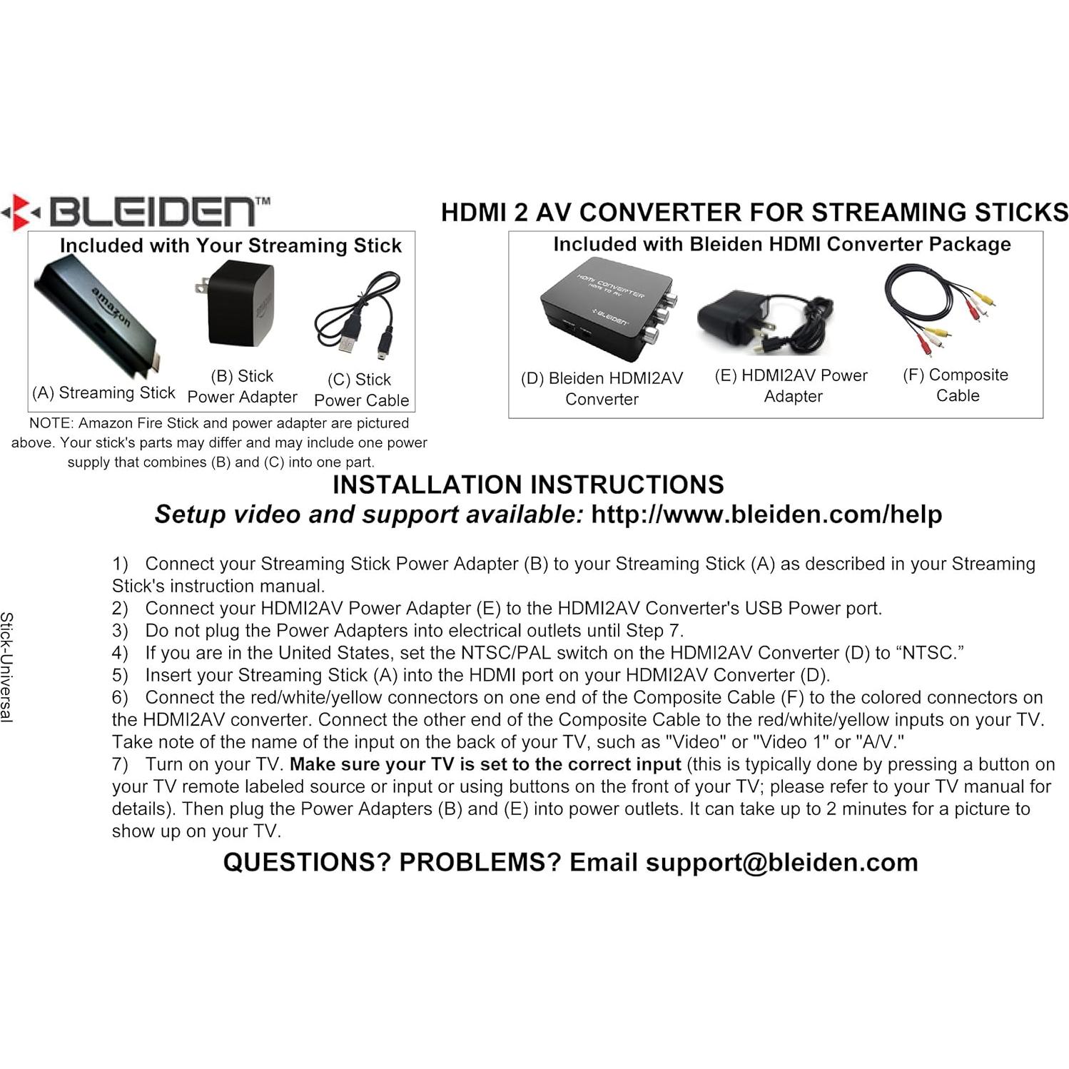 Convertidor HDMI a AV Bleiden para Amazon Streaming Stick