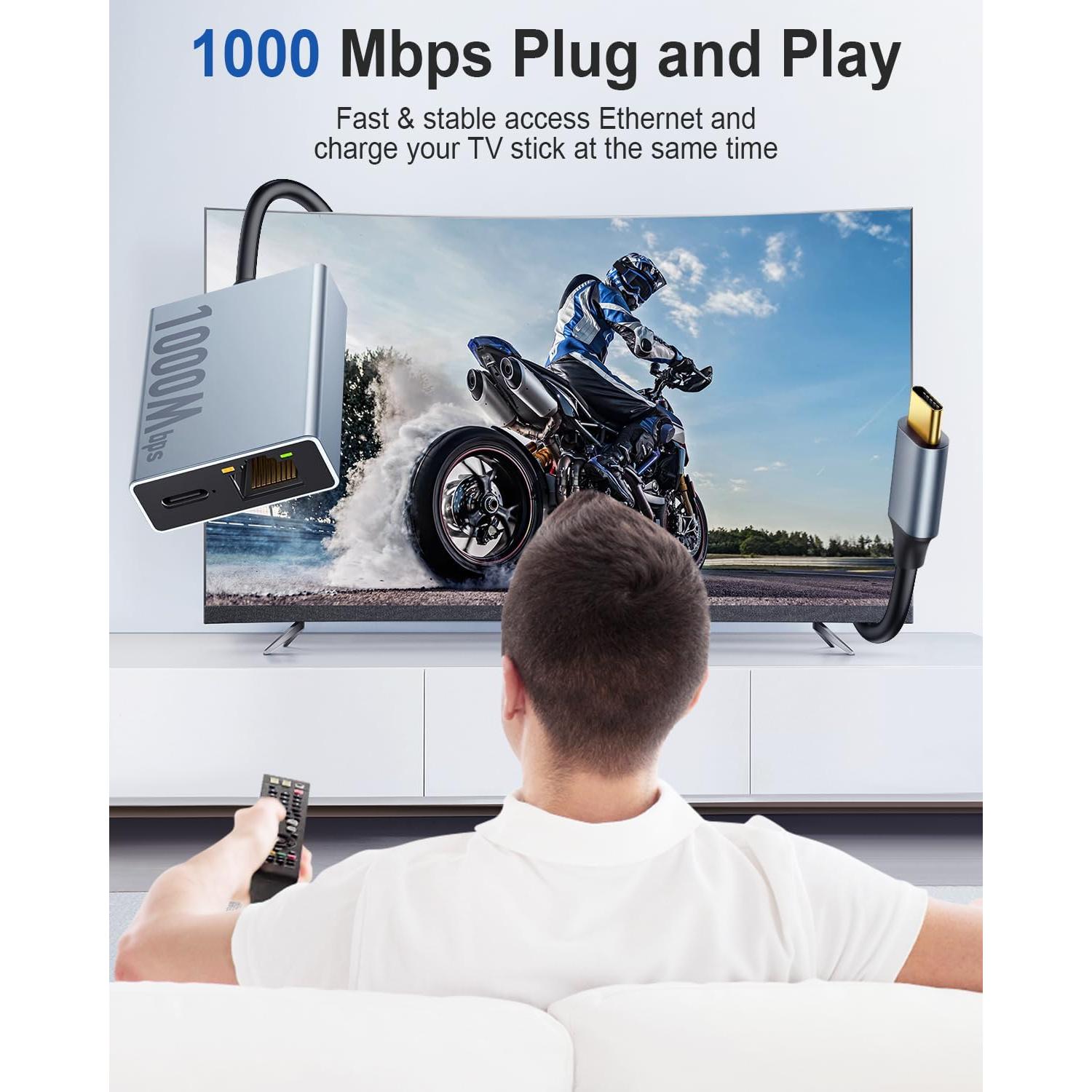 Adaptador Ethernet ZEXMTE 1000Mbps USB-C a RJ45 para Chromecast