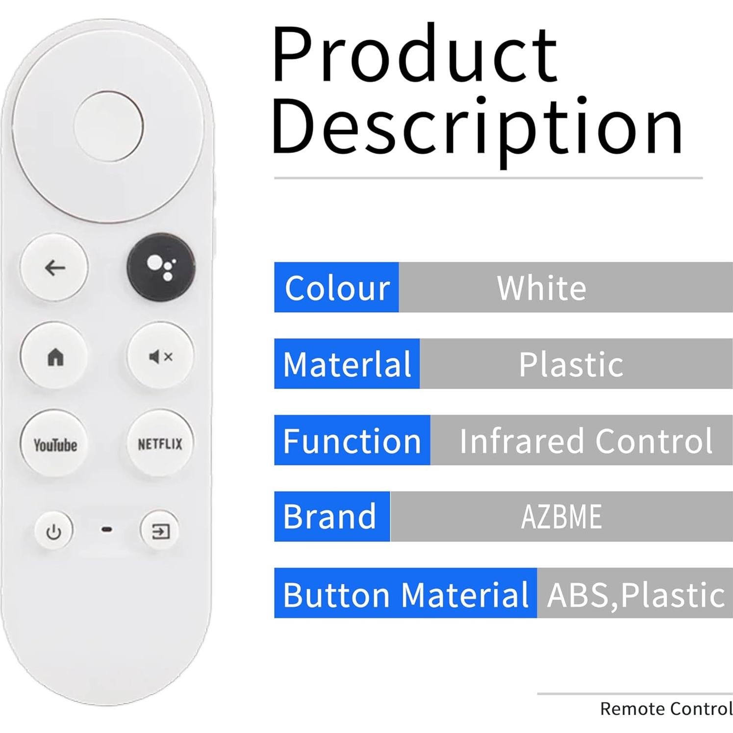 Control Remoto Reemplazo AZBME para Google Chromecast 4K