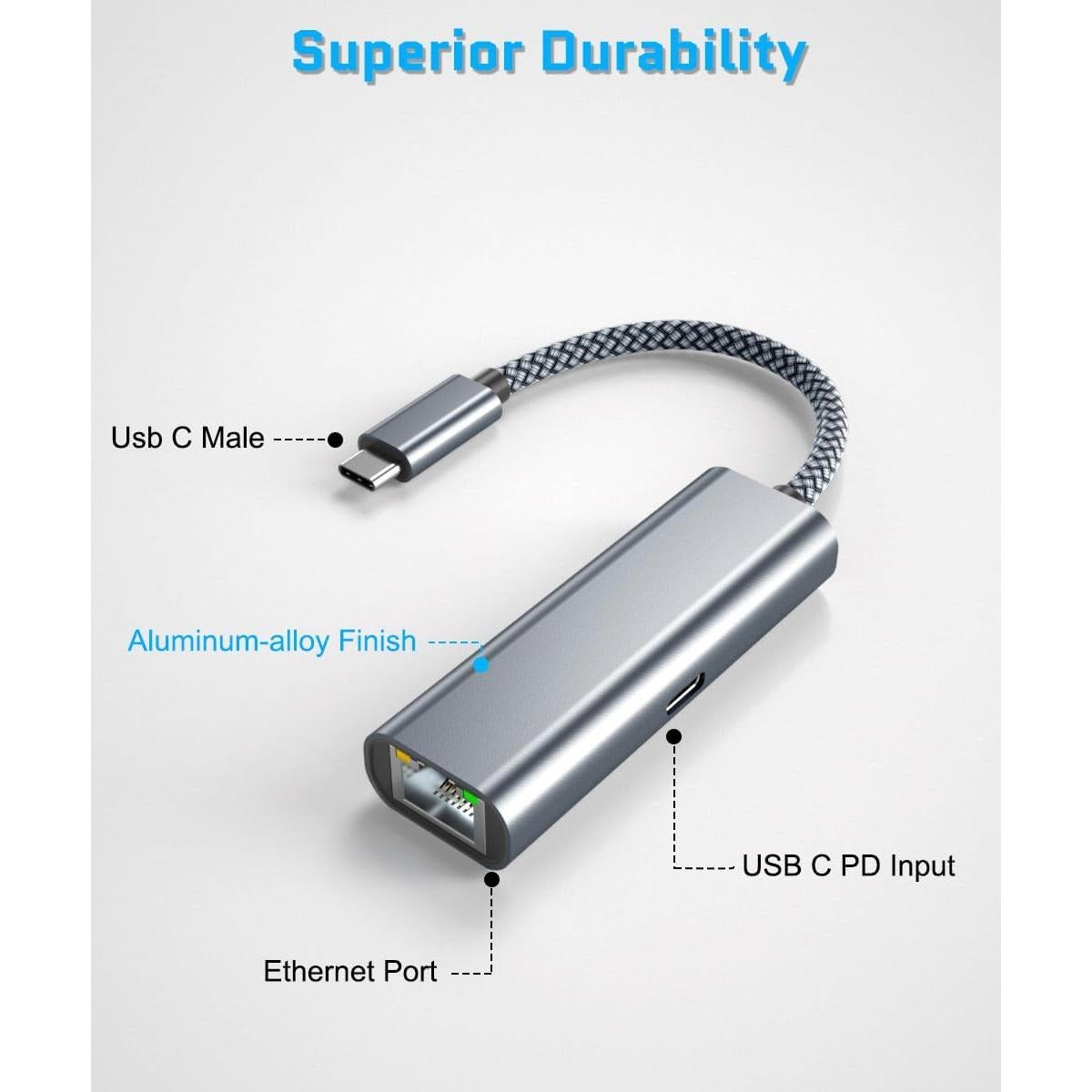 Adaptador Ethernet USB-C RUXELY a RJ45 con Carga 60W