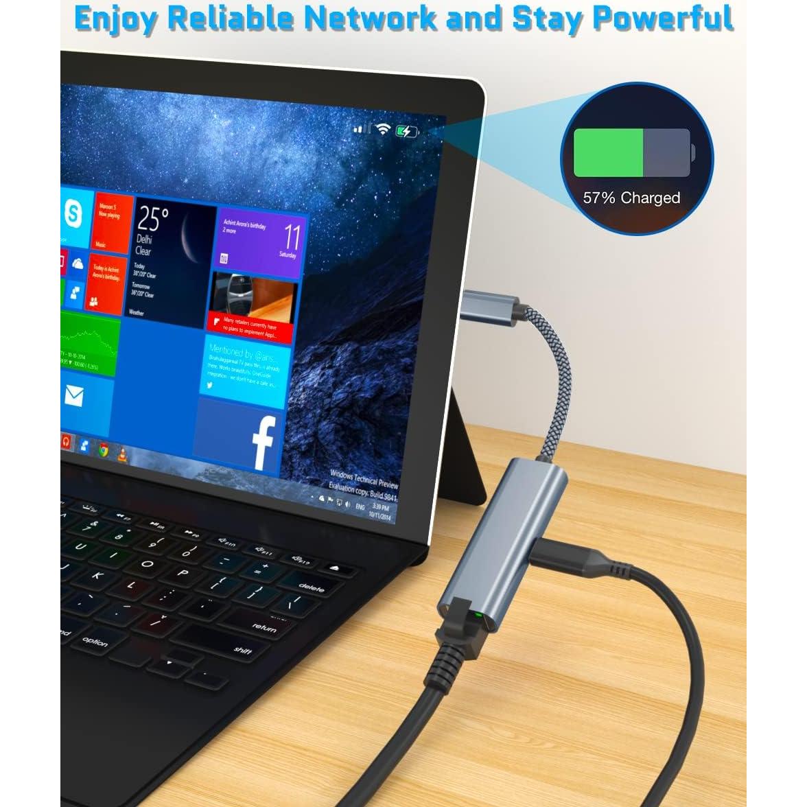 Adaptador Ethernet USB-C RUXELY a RJ45 con Carga 60W