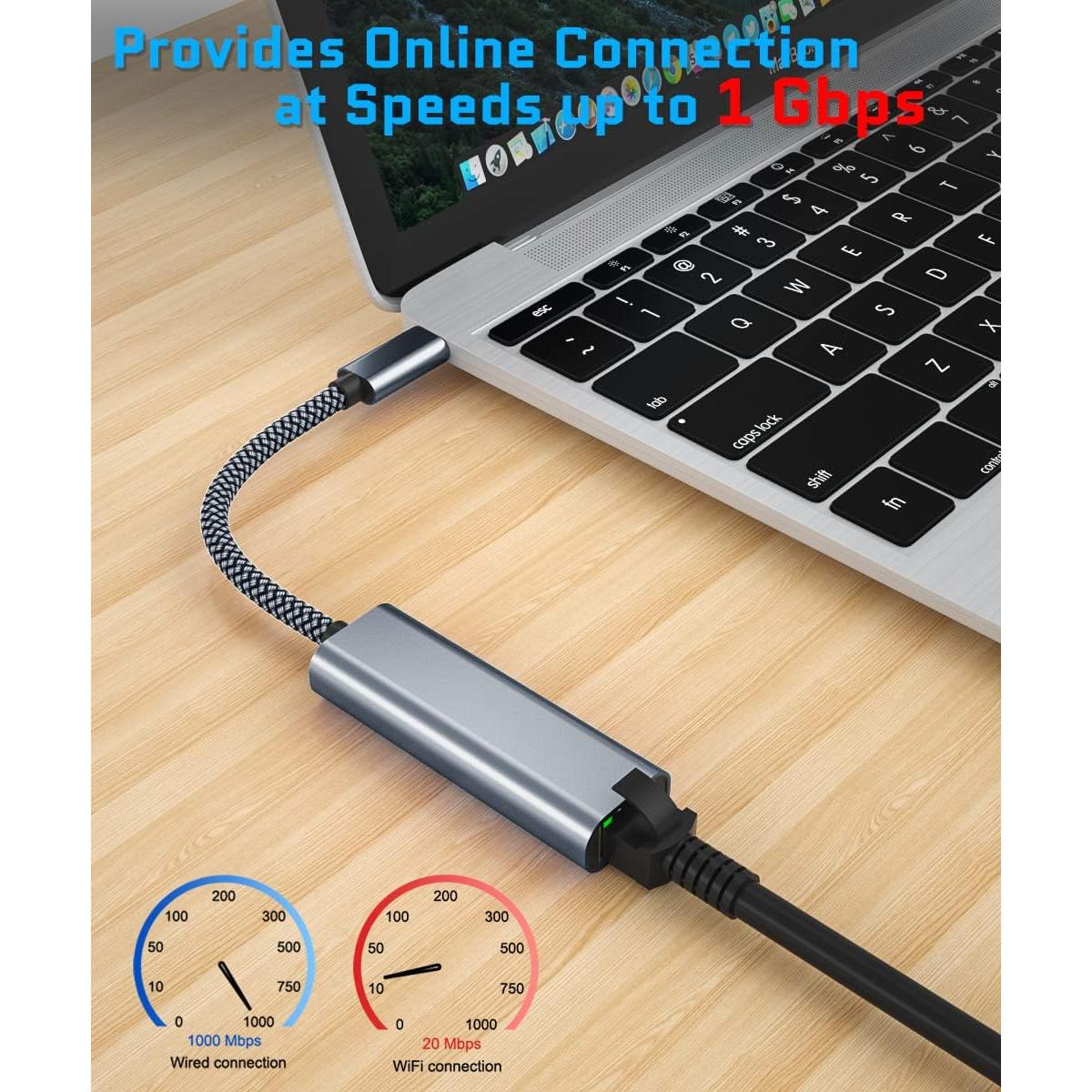 Adaptador Ethernet USB-C RUXELY a RJ45 con Carga 60W