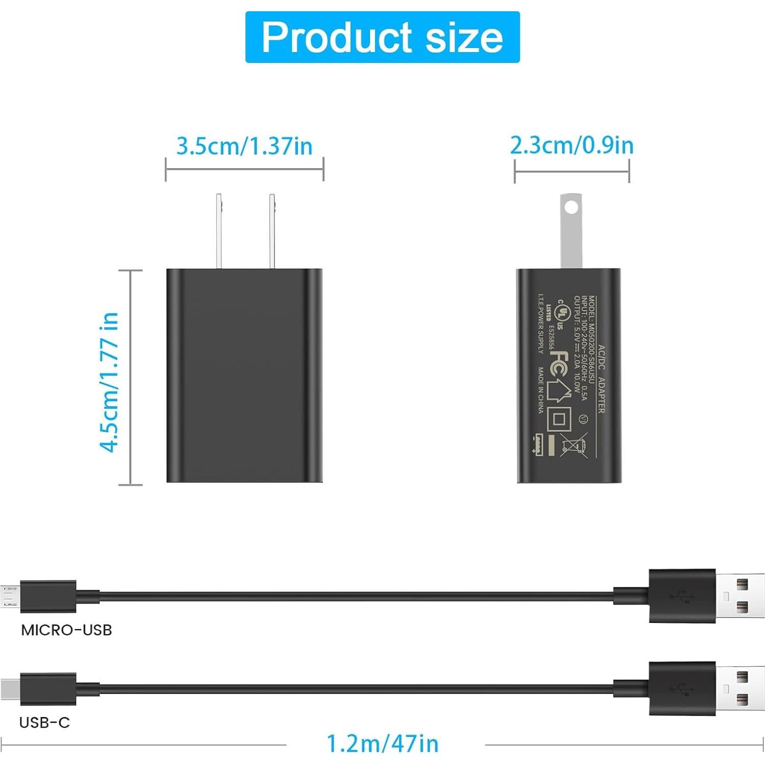 Adaptador de corriente 5V 2A ZHONGSHAN con cables USB-C y Micro-USB