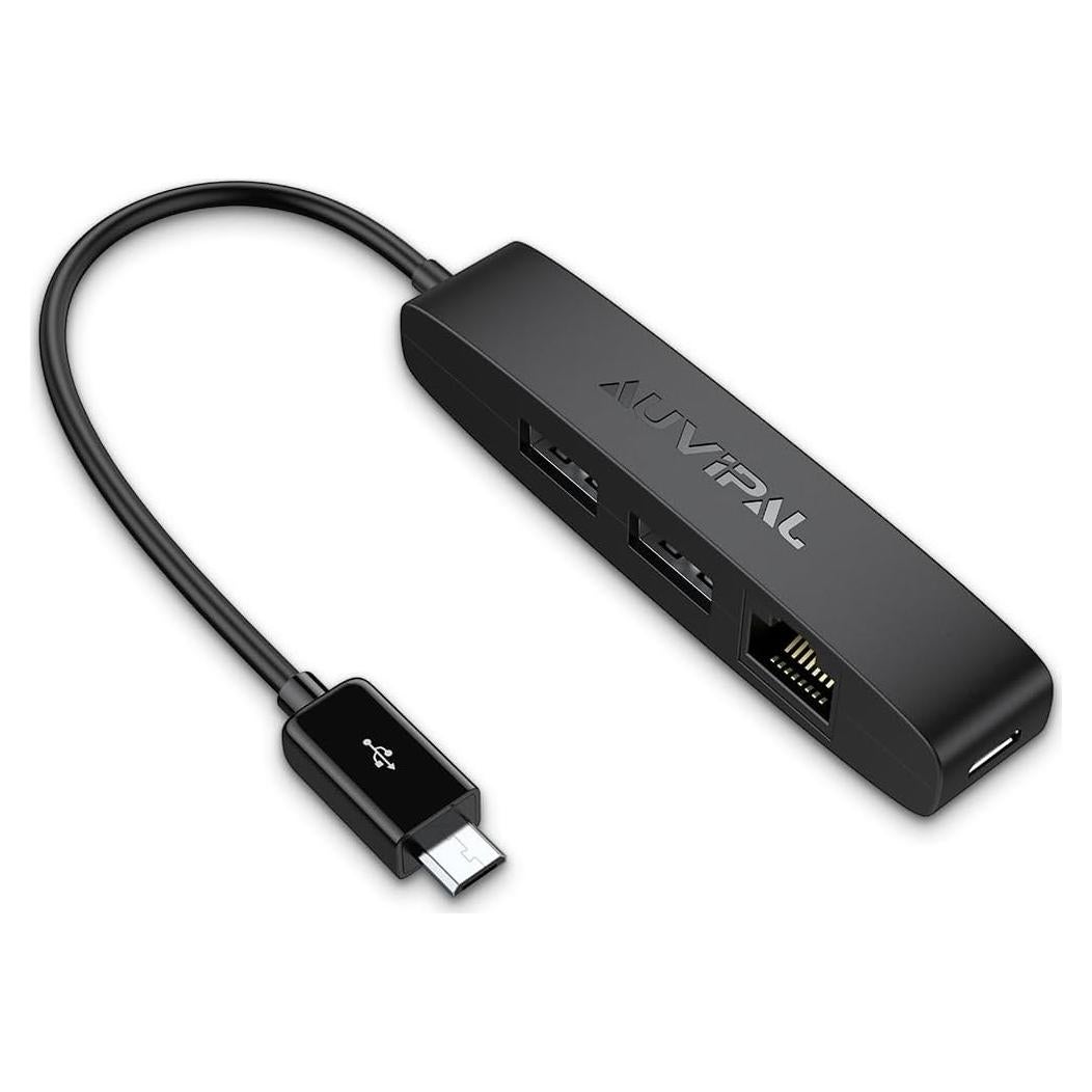 Adaptador Ethernet Micro USB 3-en-1 AuviPal con 2 USB y RJ45