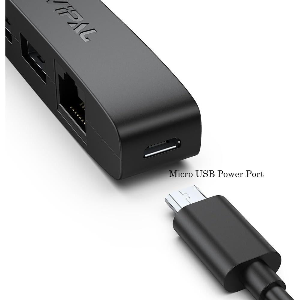 Adaptador Ethernet Micro USB 3-en-1 AuviPal con 2 USB y RJ45