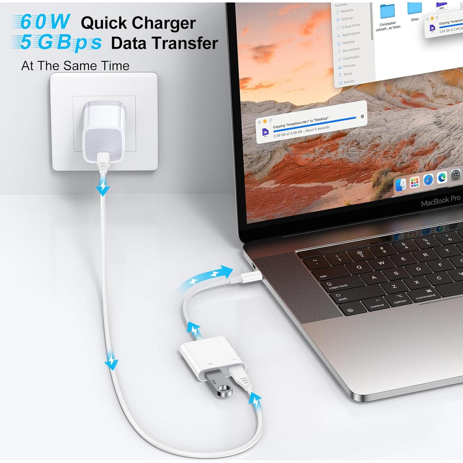 Adaptador USB C OTG 60W Ououdee para iPhone y Samsung
