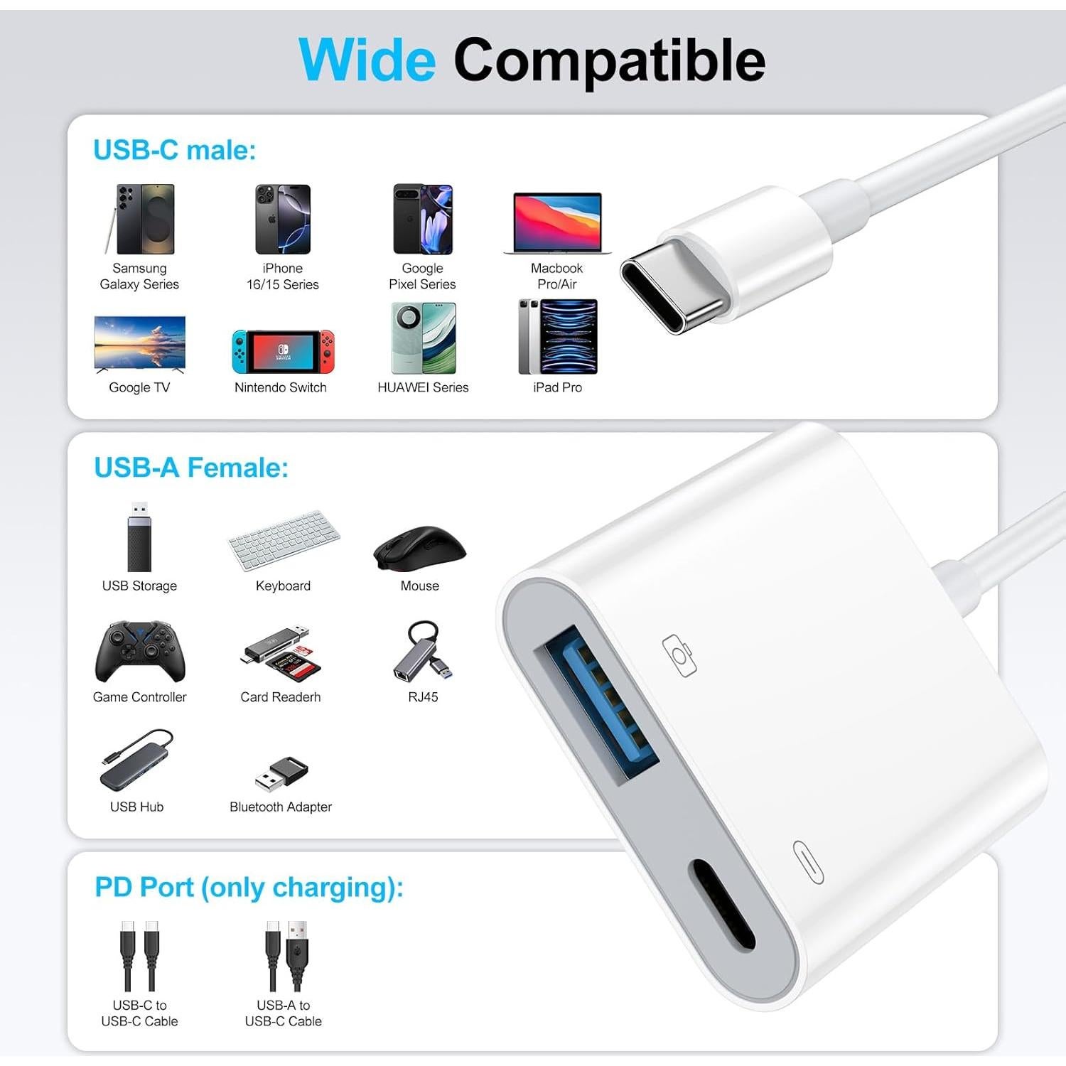 Adaptador USB C OTG 60W Ououdee para iPhone y Samsung