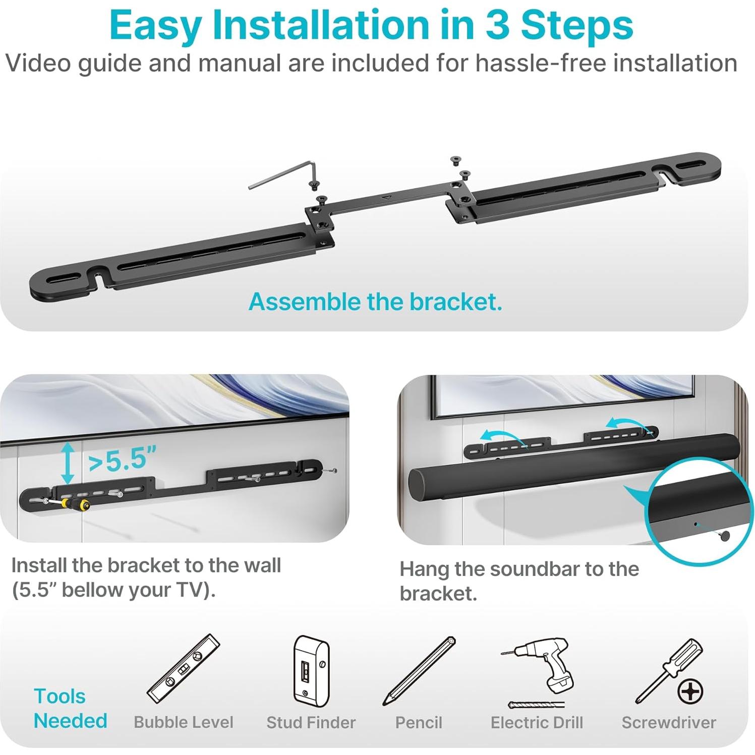 Soporte de pared para barra de sonido PEGZONE Sonos Arc Ultra