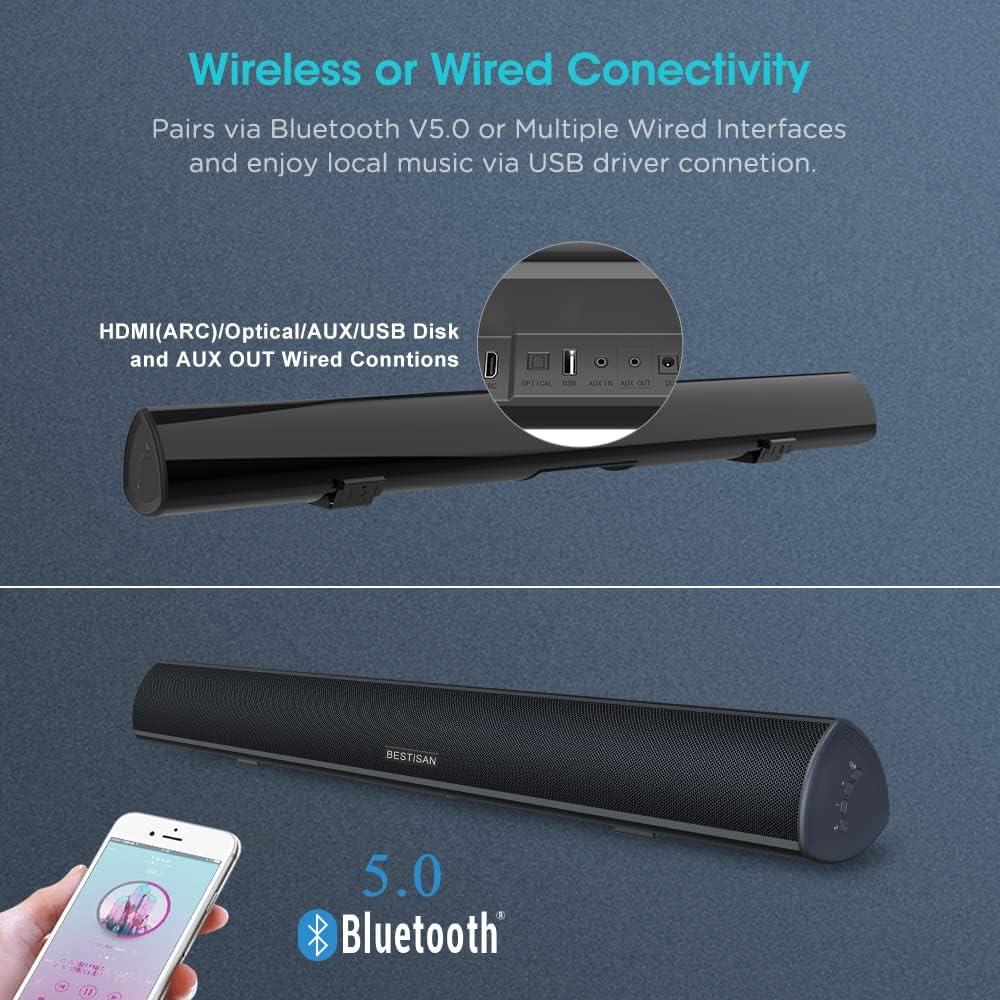 Barra de Sonido BESTISAN 100W 101.6cm Bluetooth 5.0 con Subwoofer