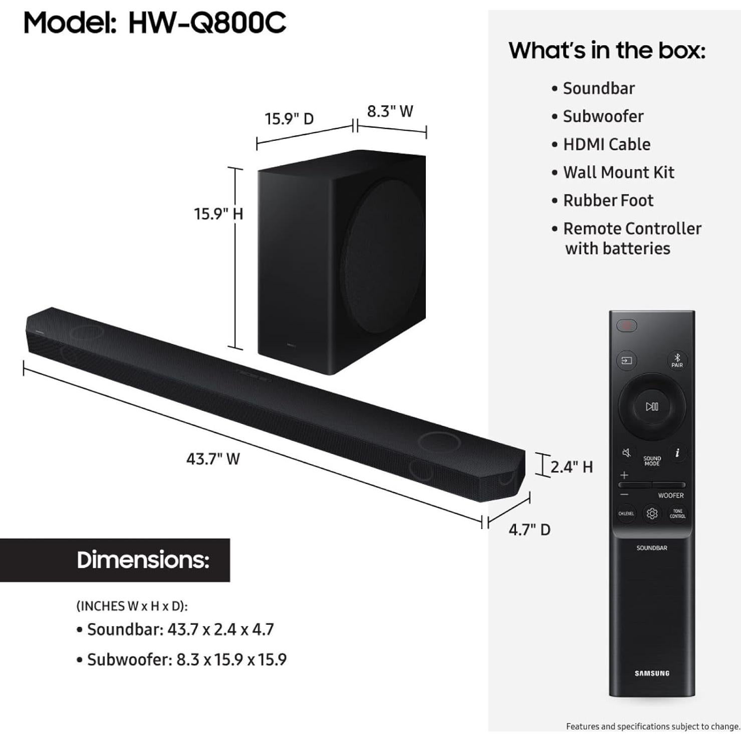 Barra de Sonido Samsung HW-Q800C 5.1.2ch Dolby Atmos Inalámbrica