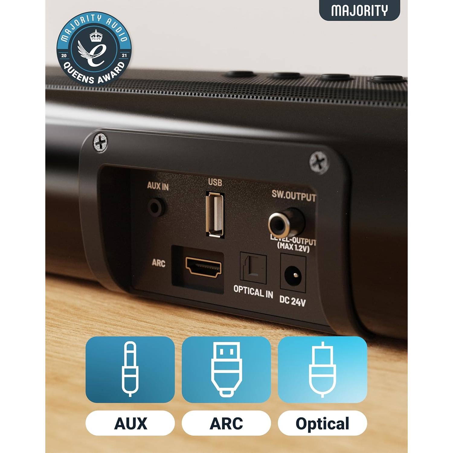 Barra de Sonido Inalámbrica Majority Naga 80 140W 2.1 HDMI