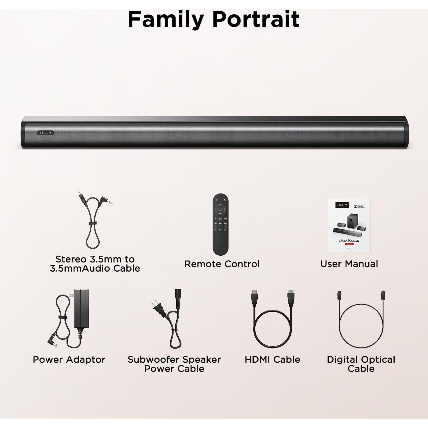 Barra de Sonido Hiwill D20 2.2ch Dolby 200W 90cm HDMI BT 5.3