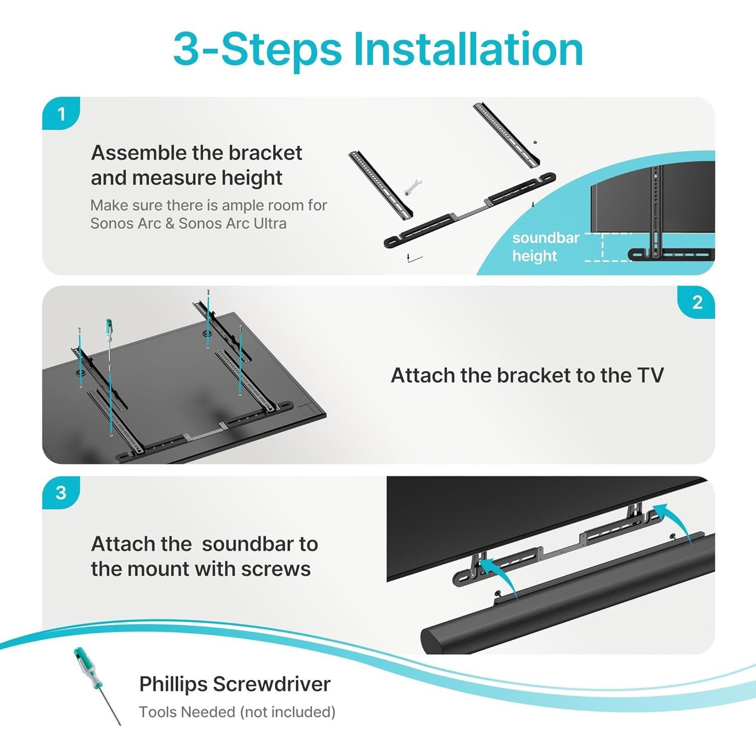 Soporte de TV para Barra de Sonido PEGZONE HWS1006BK Negro