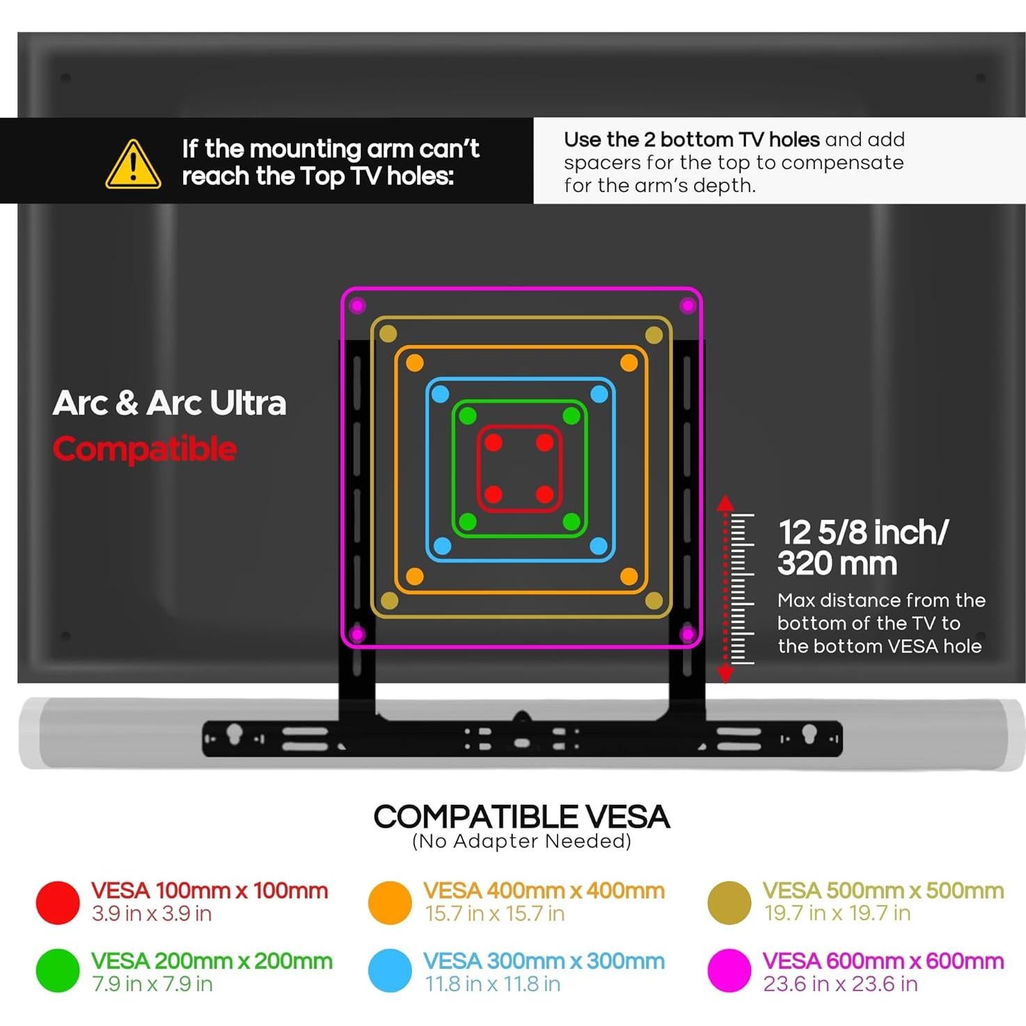 Soporte de TV Soundbass ARC Negro Compatible con Sonos Arc