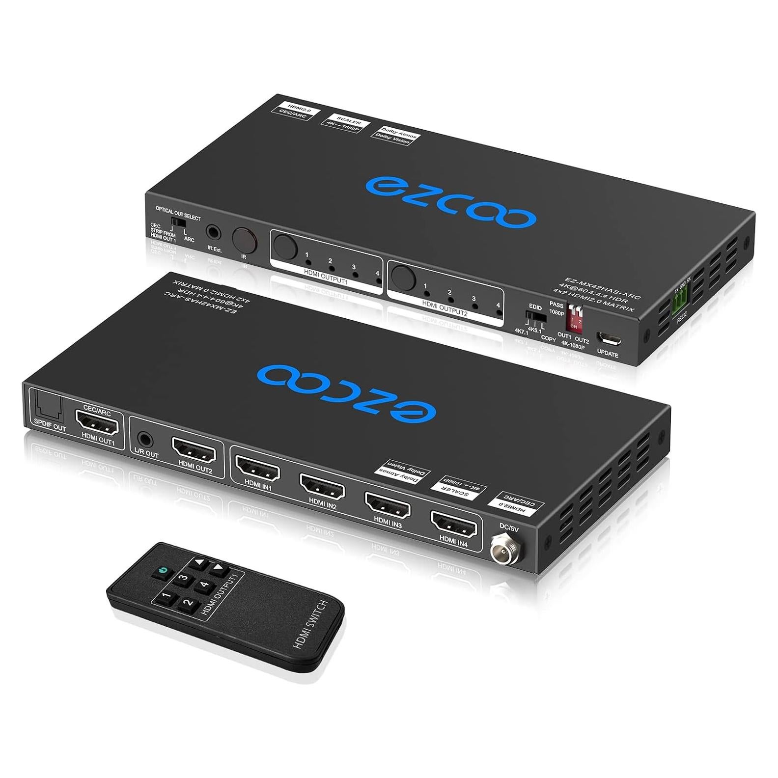 Matriz HDMI 4 Entradas 2 Salidas EZCOOTECH 4K 60Hz ARC CEC