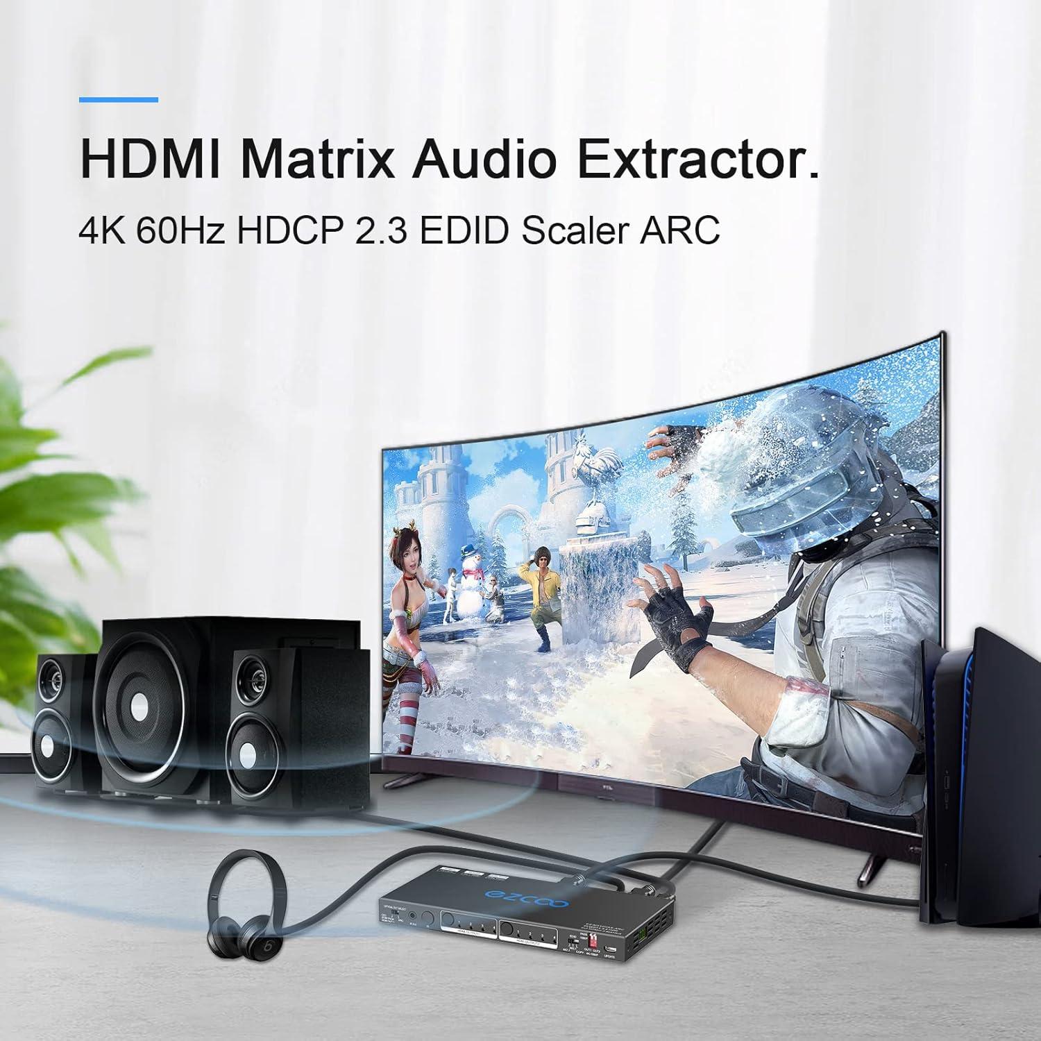 Matriz HDMI 4 Entradas 2 Salidas EZCOOTECH 4K 60Hz ARC CEC