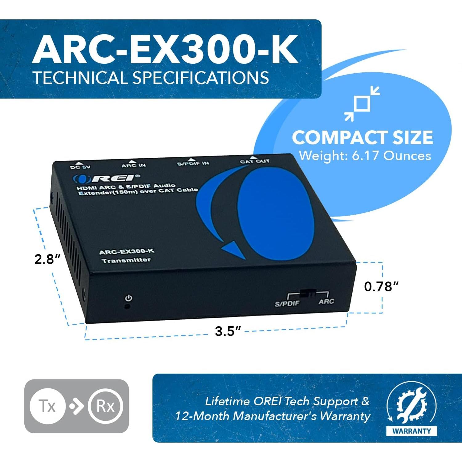 Extensor de Audio HDMI ARC OREI ARC-EX300-K hasta 91.44m