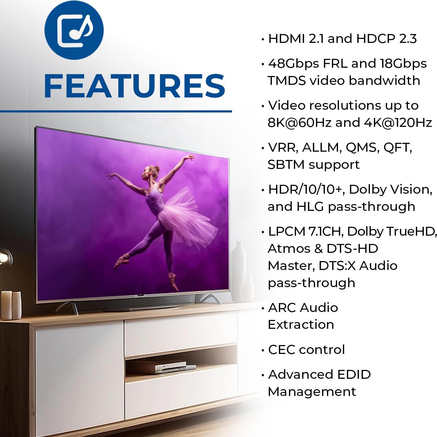 Extractor de Audio eARC OREI BK-929 4K 120Hz HDMI 2.0