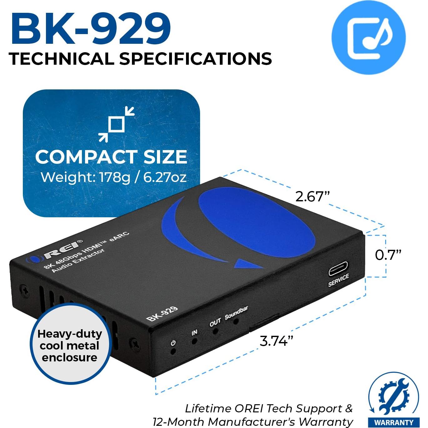 Extractor de Audio eARC OREI BK-929 4K 120Hz HDMI 2.0