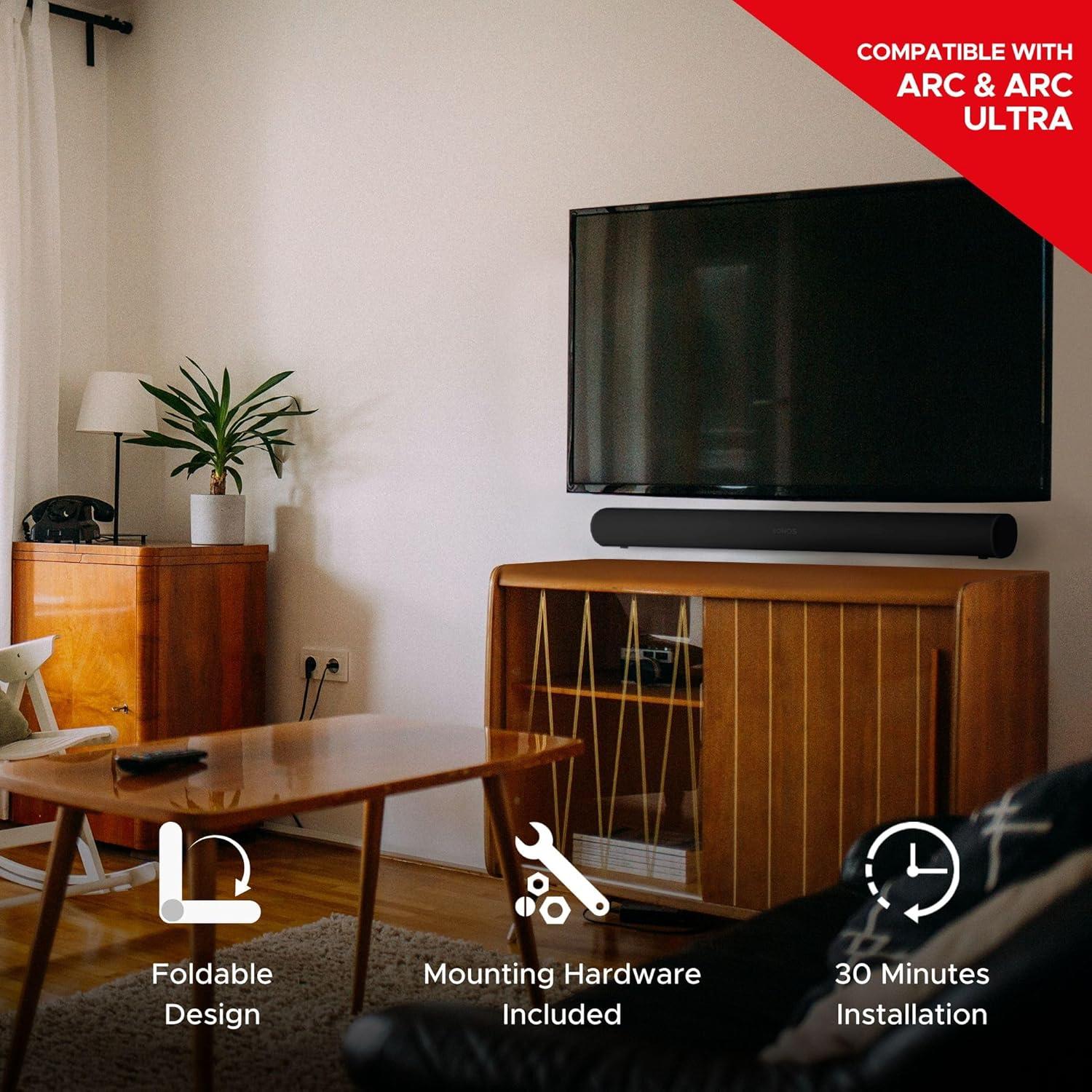 Soporte de Pared Soundbass ARC-WM-B para Sonos Arc y Arc Ultra, Negro, Ajustable