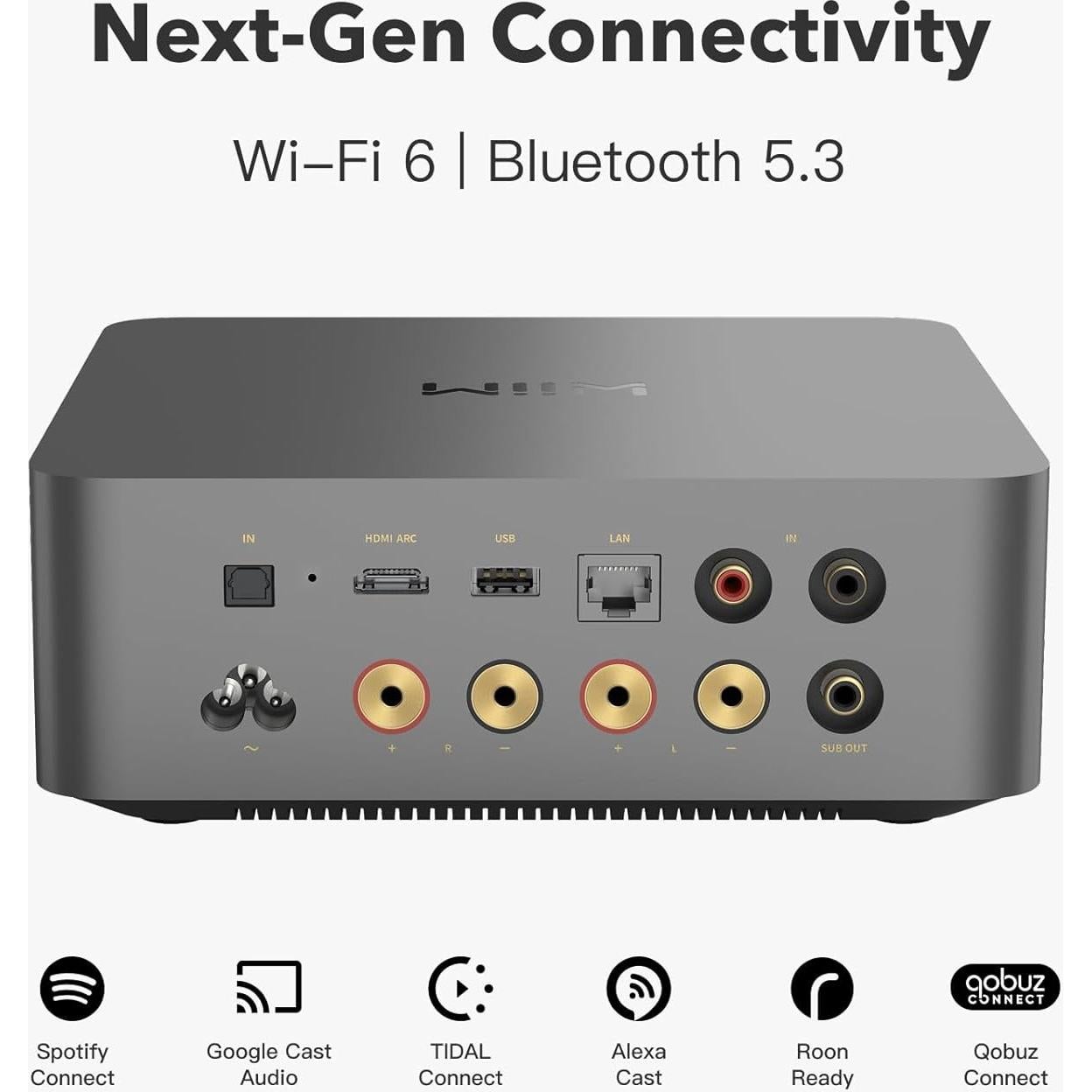 Amplificador Streaming WiiM Amp Ultra 100W DAC ESS HDMI Gris