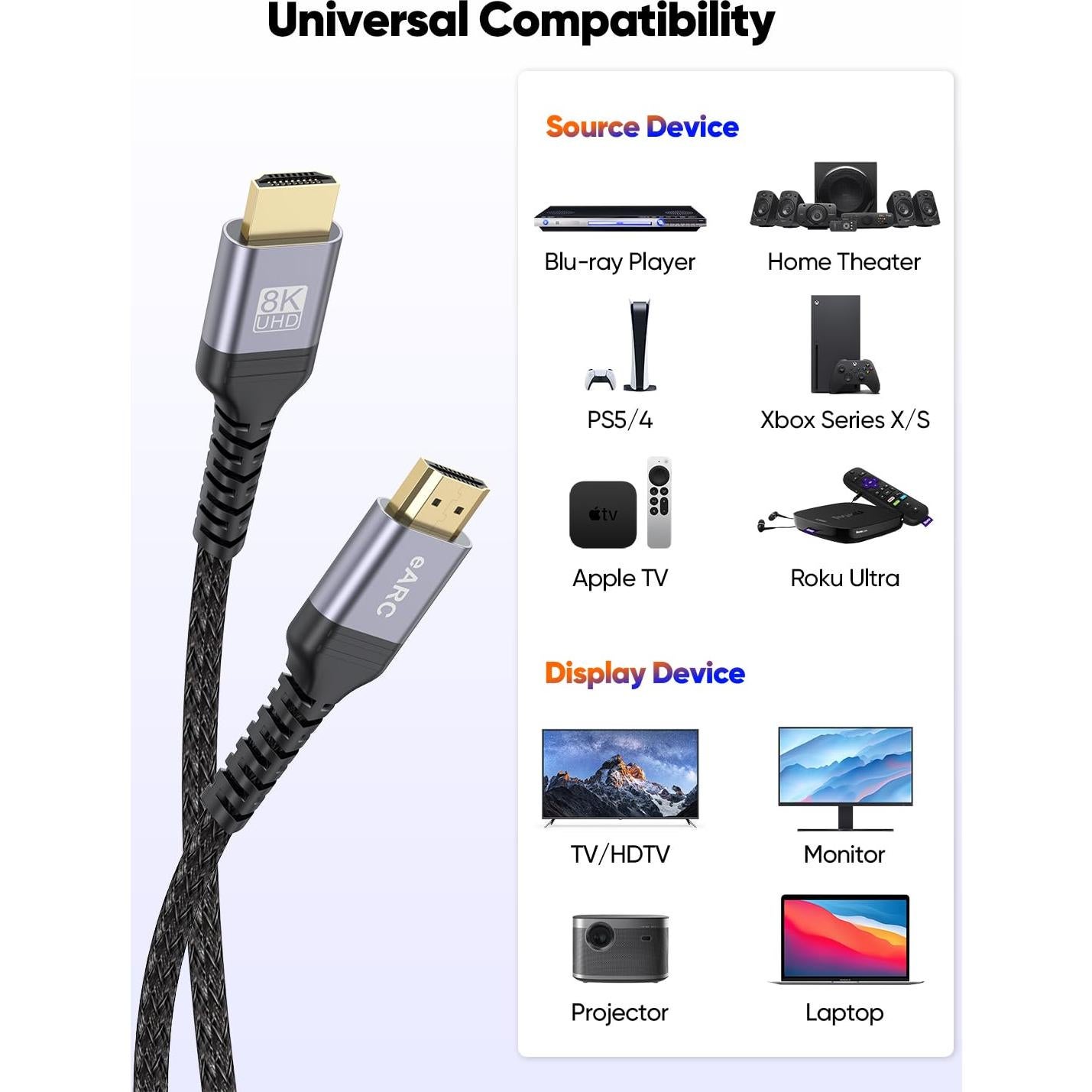 Cable HDMI eARC 8K 1.0m ZeniKon Ultra Alta Velocidad