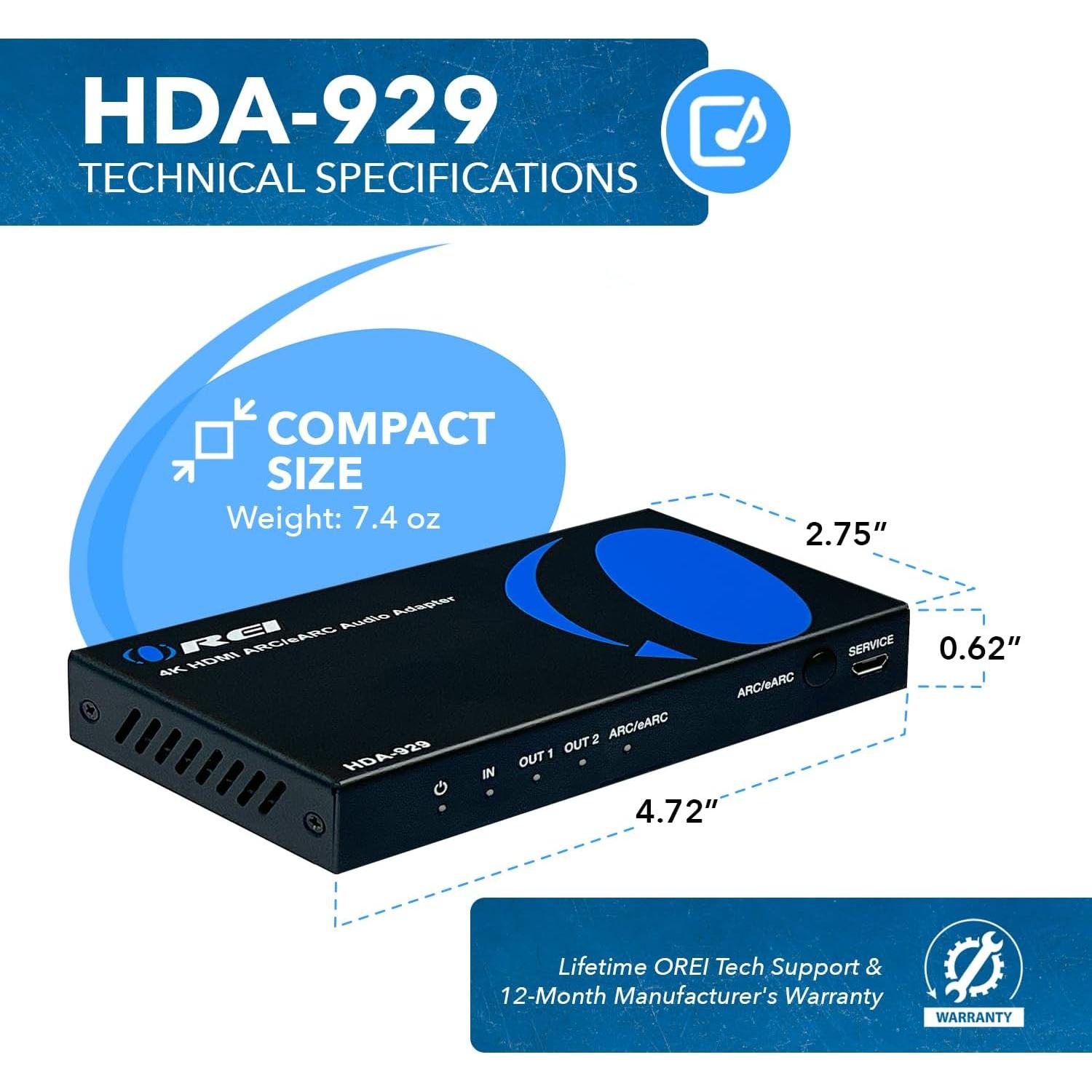Extractor de Audio HDMI OREI HDA-929 4K 60Hz eARC Dolby Atmos