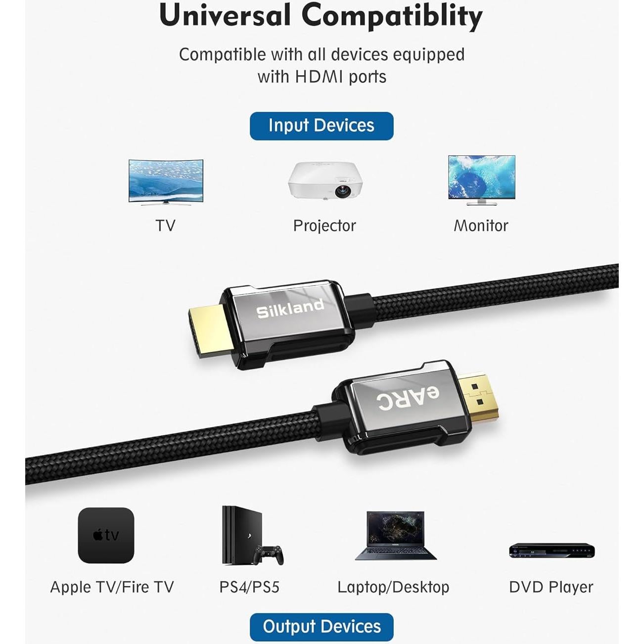 Cable HDMI eARC Silkland 2.0m Alta Velocidad 8K HDR