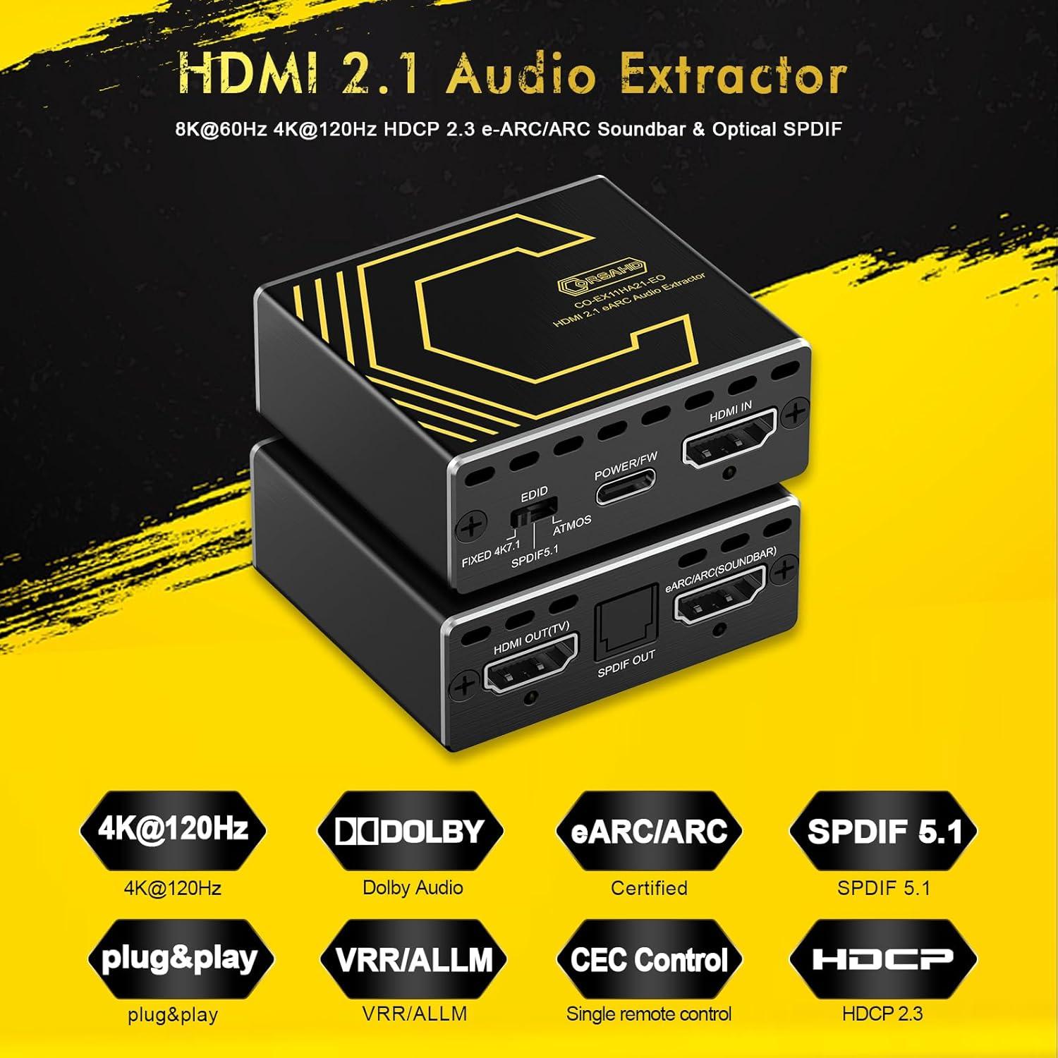 Extractor de Audio HDMI 2.1 CORSAHD 4K@120Hz eARC 7.1CH