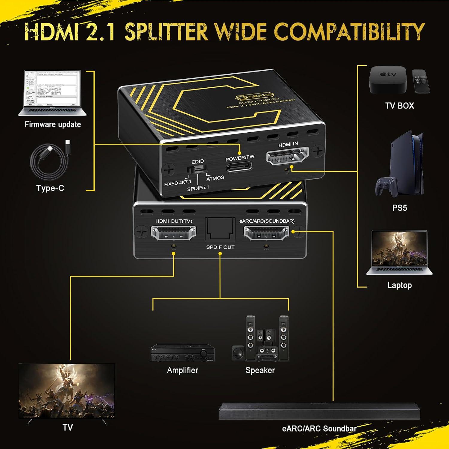 Extractor de Audio HDMI 2.1 CORSAHD 4K@120Hz eARC 7.1CH