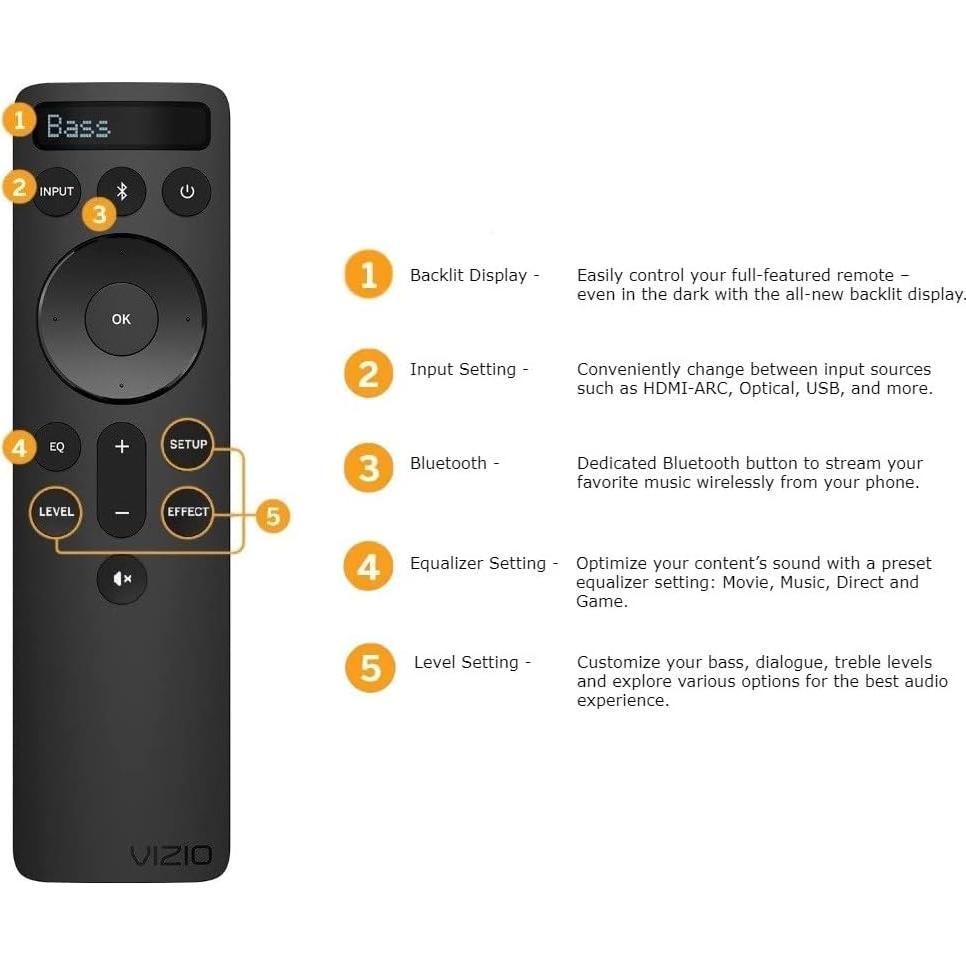 Control Remoto Bluetooth VIZIO 2.1 5.1 con Pantalla LED