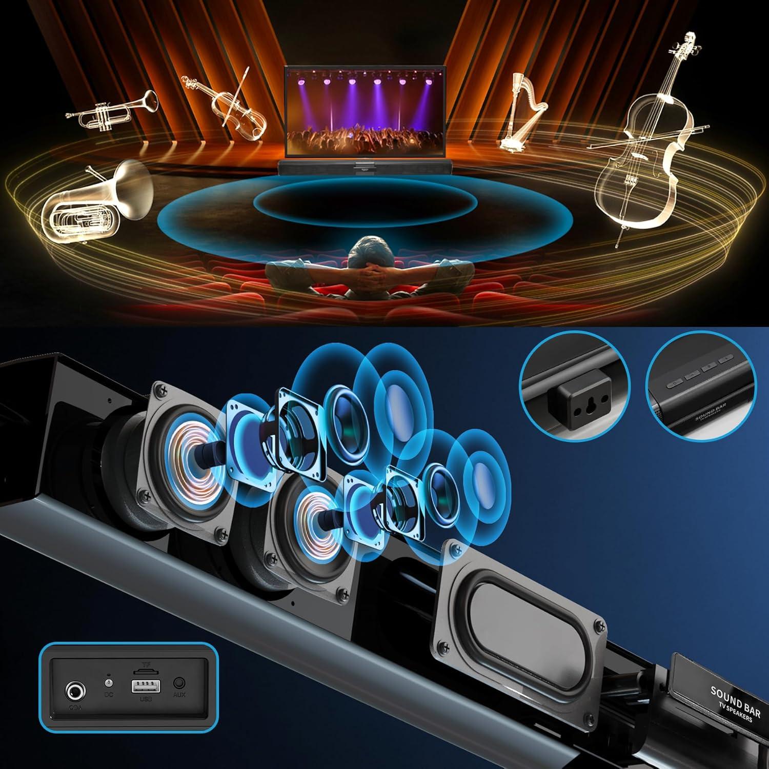 Barra de Sonido Quntelon K9MH Bluetooth 5.3 con 4 Micrófonos