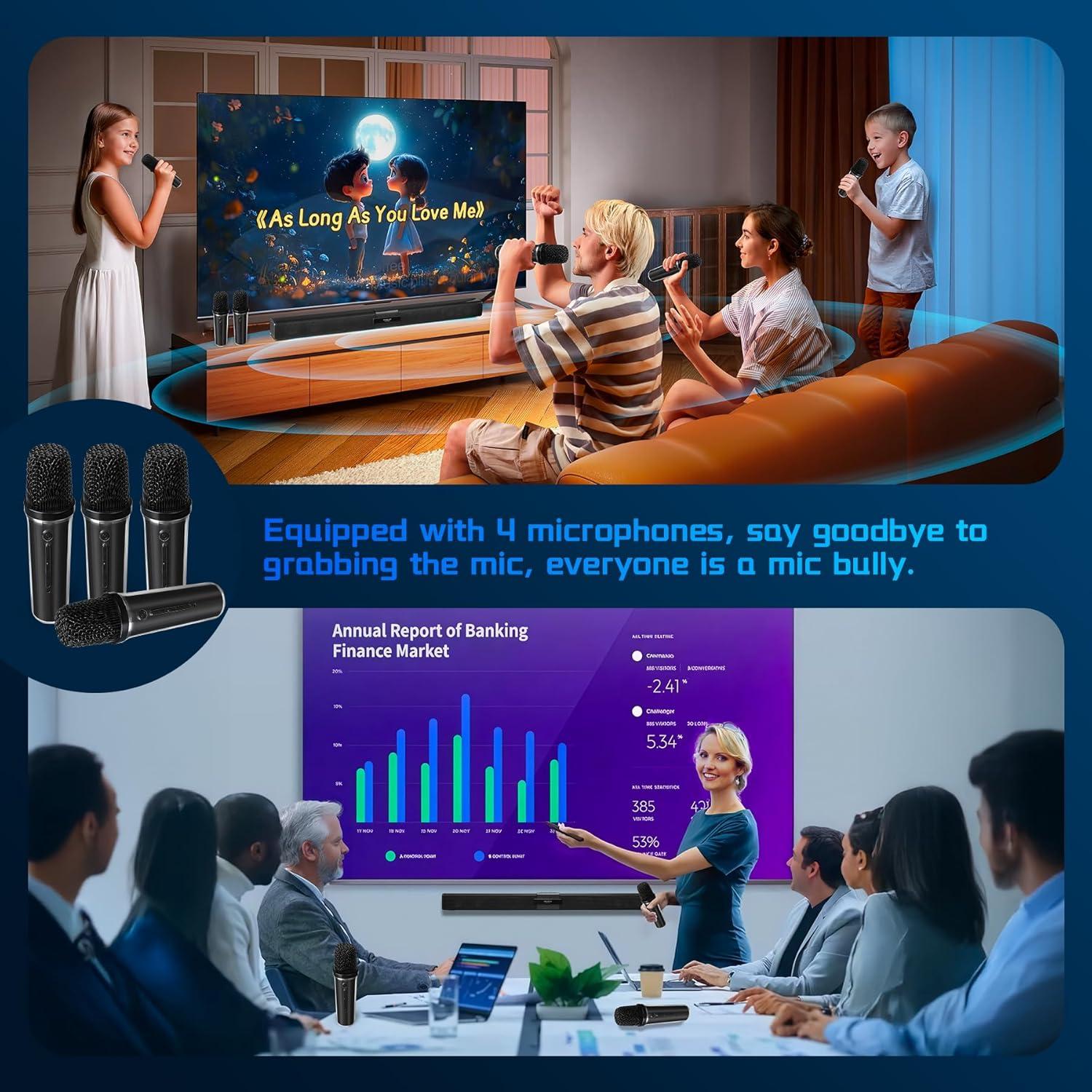 Barra de Sonido Quntelon K9MH Bluetooth 5.3 con 4 Micrófonos